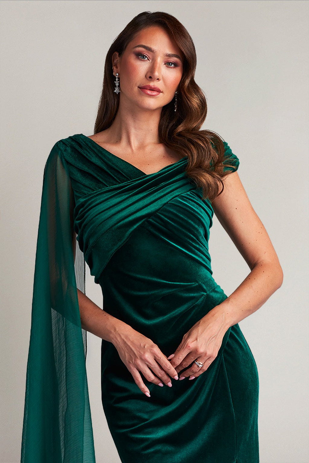 Alora Cape-Sleeve Velvet Gown
