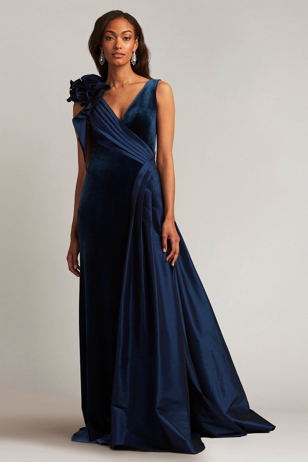 Barlowe Ruffled Shoulder Draped Gown