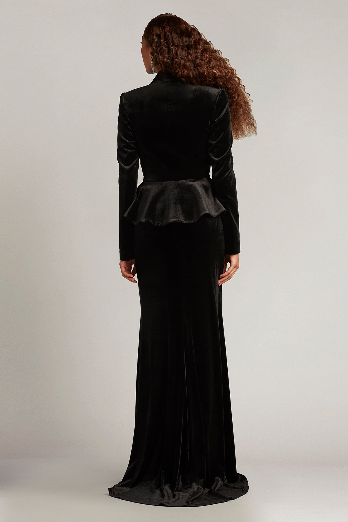 Gilles Velvet Peplum Tuxedo Gown