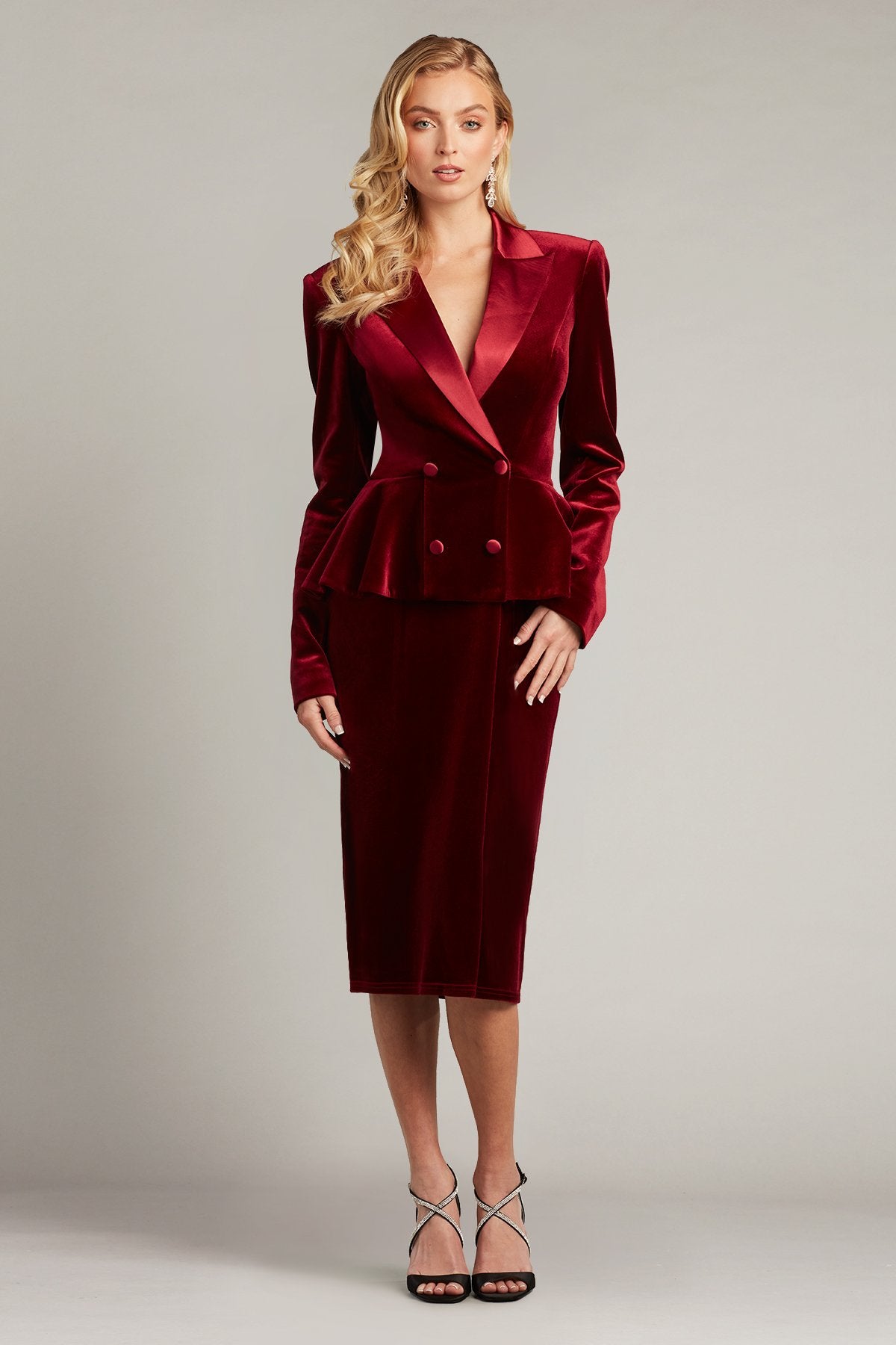Gilles Velvet Peplum Tuxedo Dress