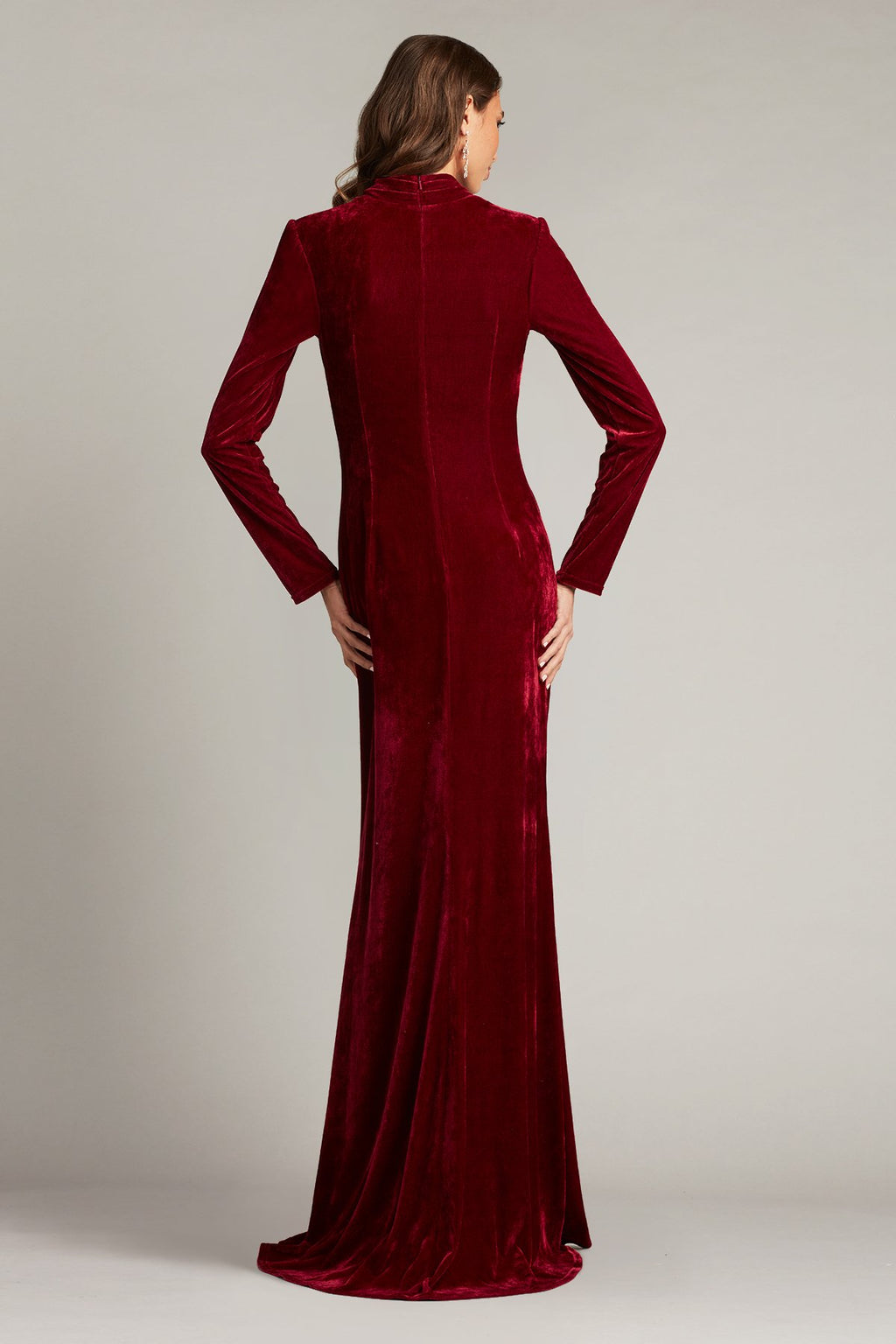 Markum Long-Sleeve Velvet Flounce Gown