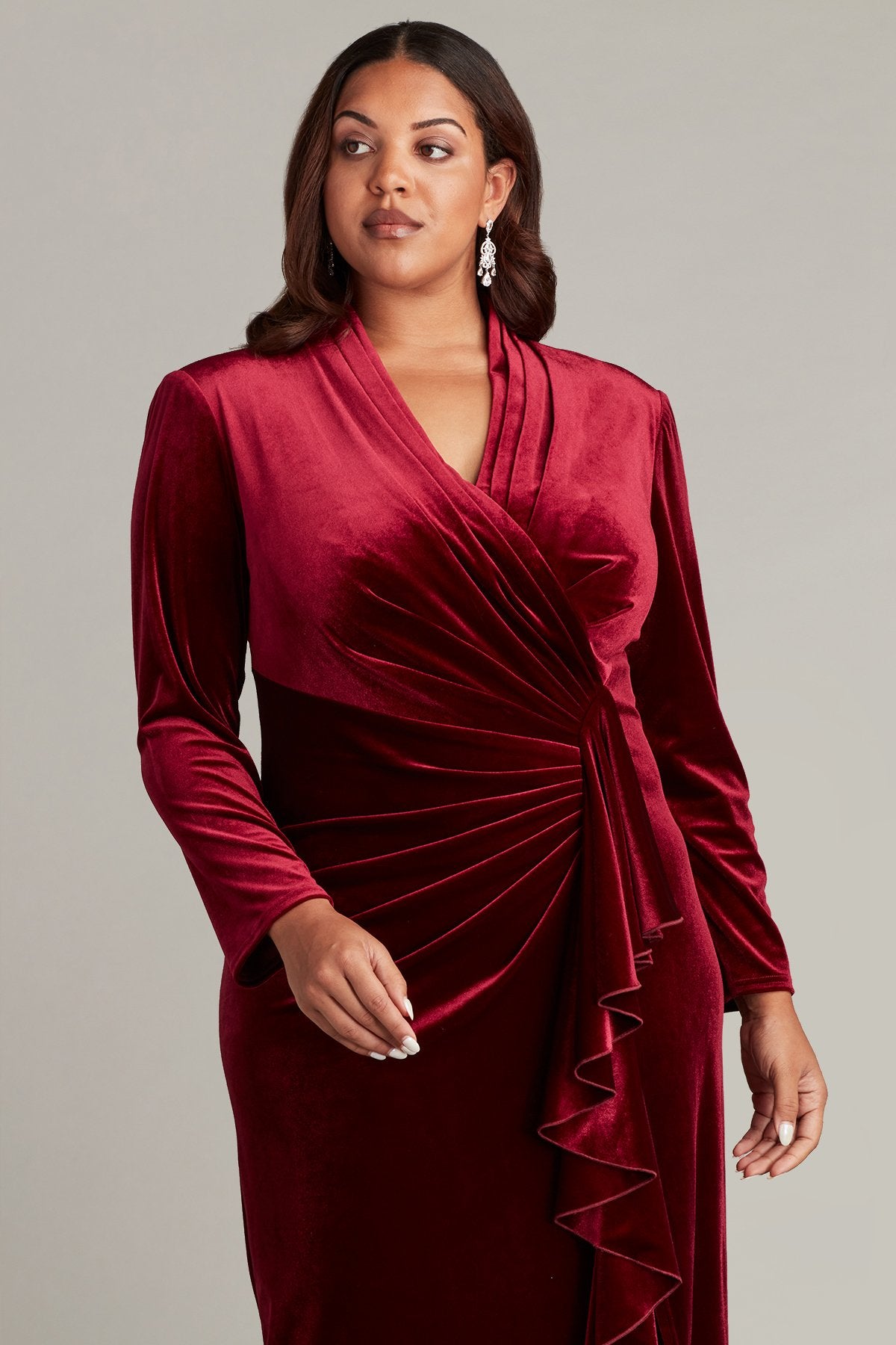 long sleeve velvet dress women Long Sleeve Cut Out Fluted Midi Velvet Dress Black