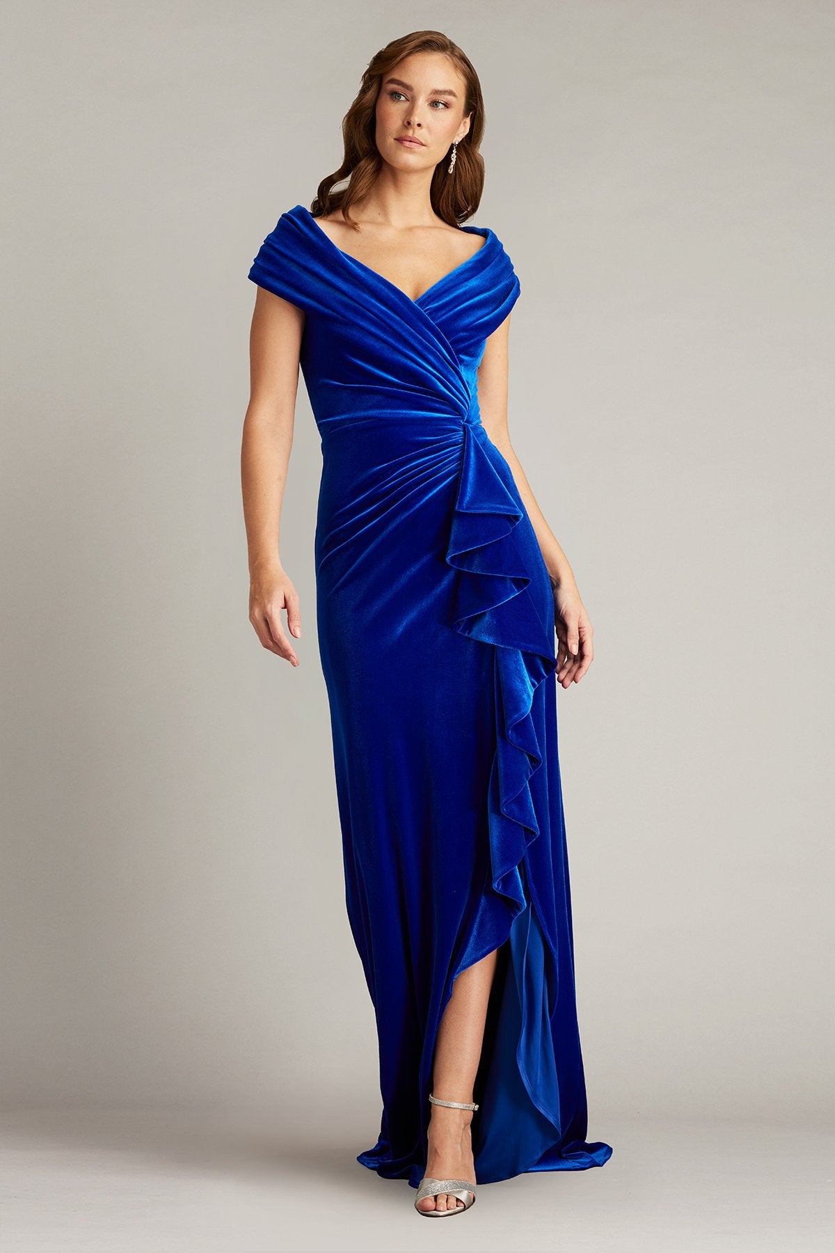Alvarez Velvet Waterfall Drape Gown – Tadashi Shoji Official