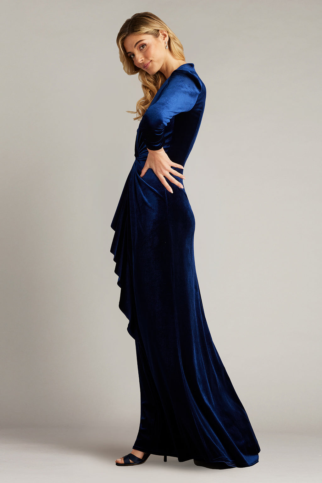 Bevan Velvet Waterfall Drape Gown