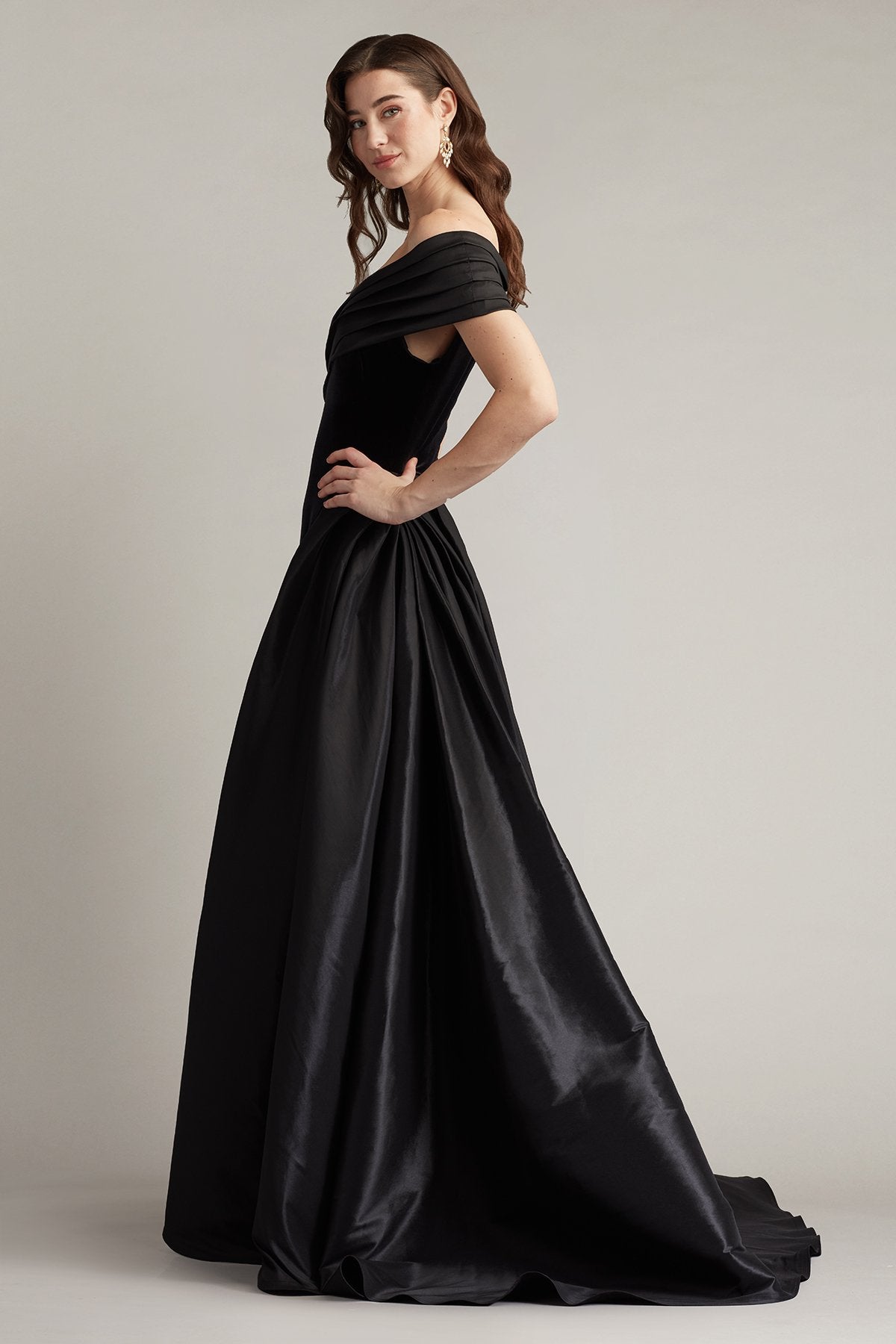 Elysian Velvet Draped Overlay Train Gown