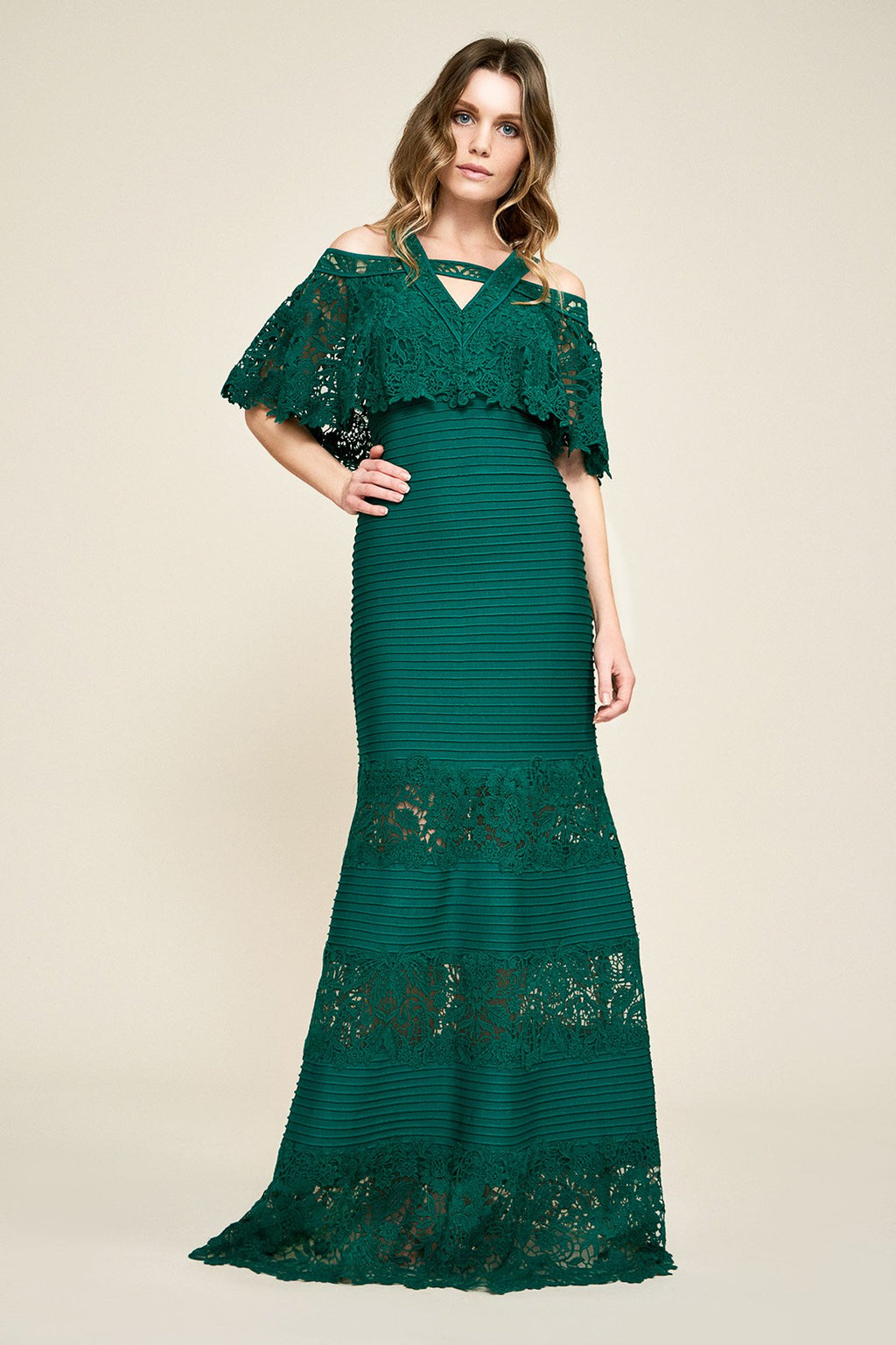 Tadashi Shoji - Noah Cold-Shoulder Pintuck Gown