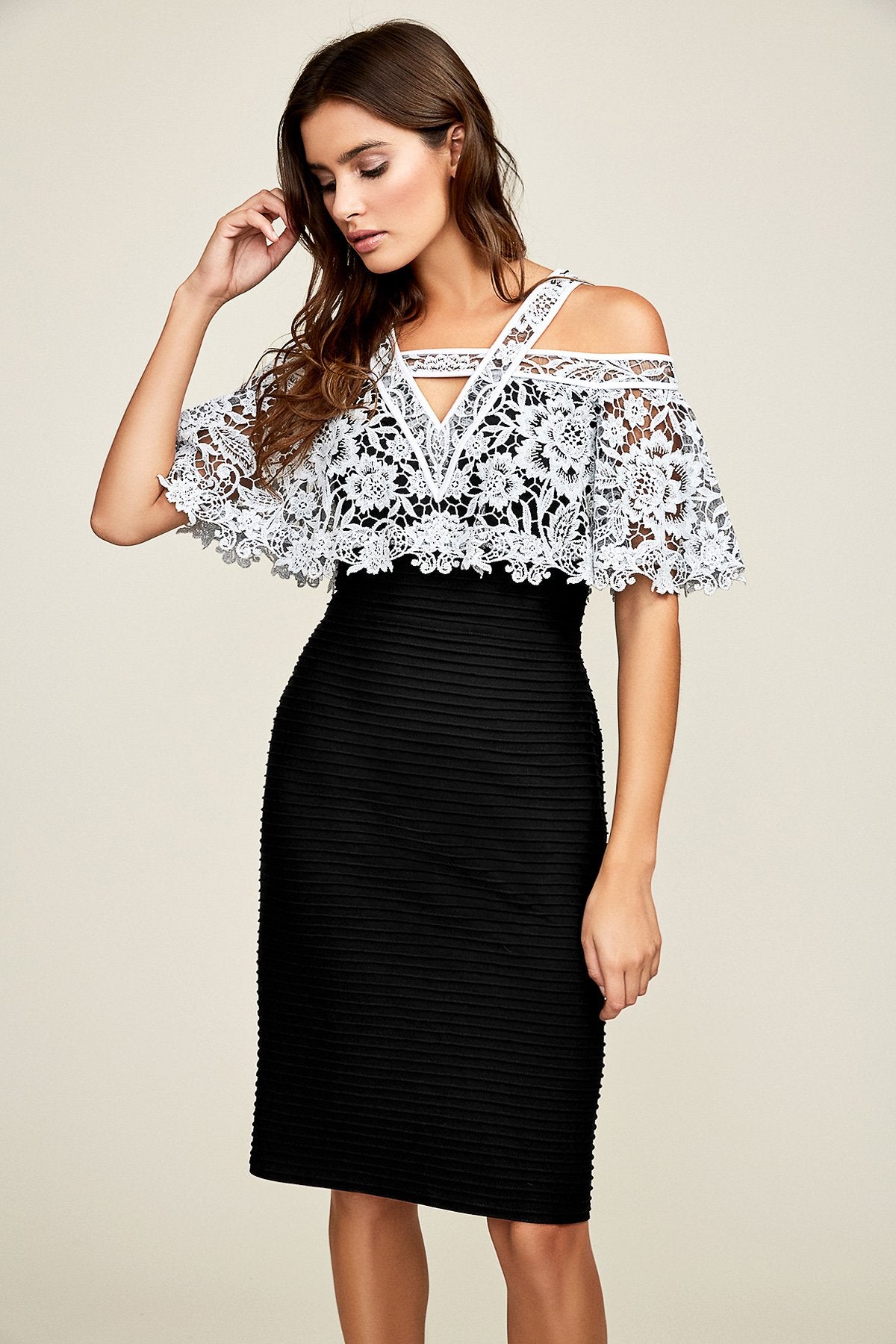 Tadashi Shoji - Belen Contrast Lace Peakaboo Dress