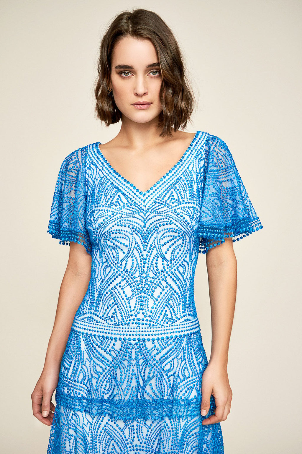 Tadashi Shoji - Ingrid Flutter Sleeve Embroidered Dress