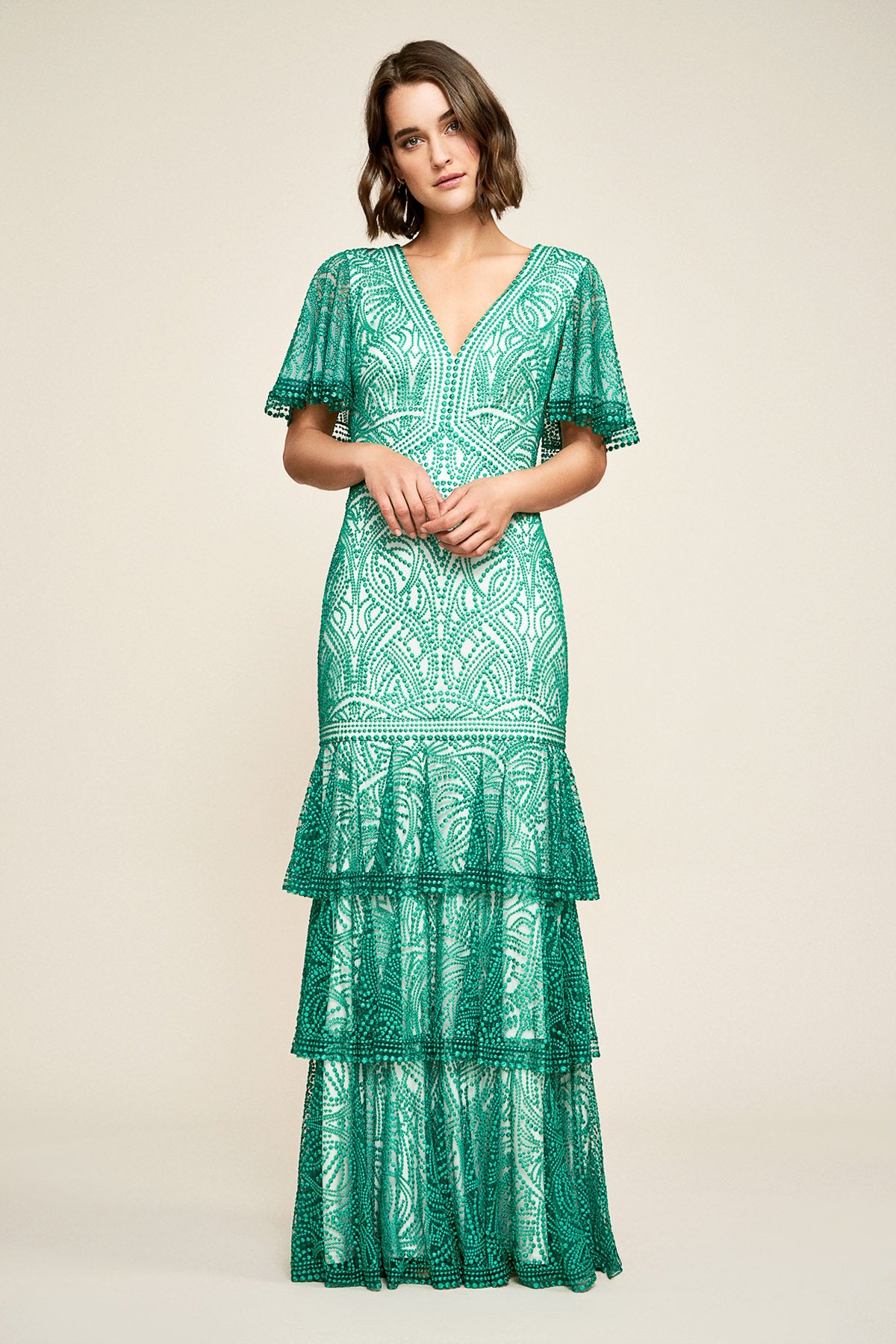 Tadashi Shoji - Judy Tiered Ruffle Embroidered Dress