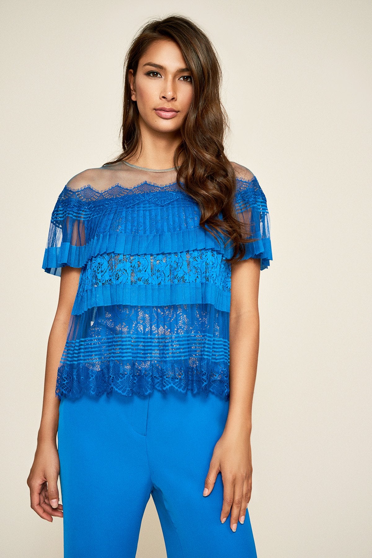 Tadashi Shoji - Tristan Pleated Lace Blouse