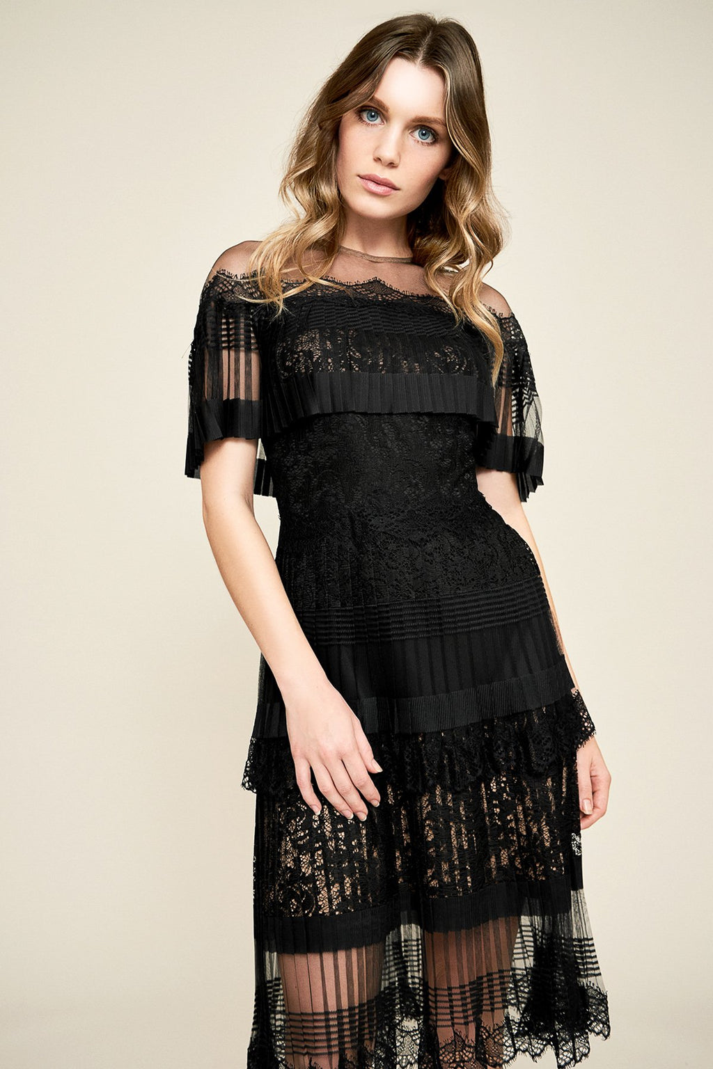 Tadashi Shoji - Tristan Pleated Lace Dress