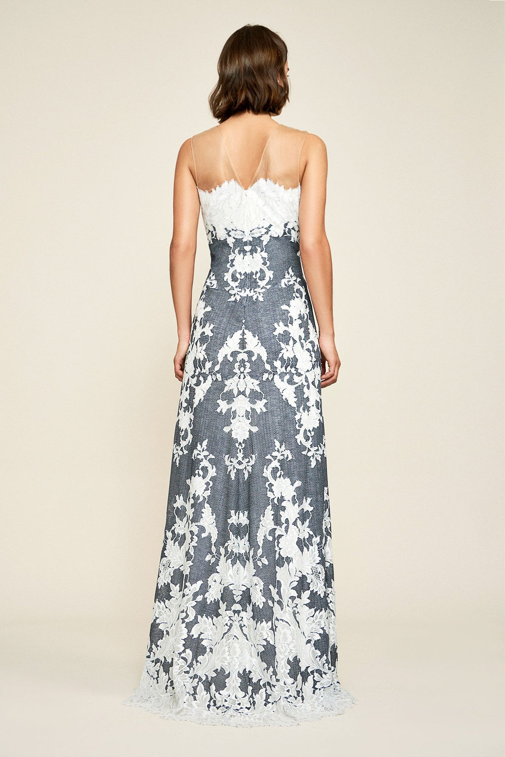 Tadashi Shoji - Myrna Off-The-Shoulder Contrast Lace Gown