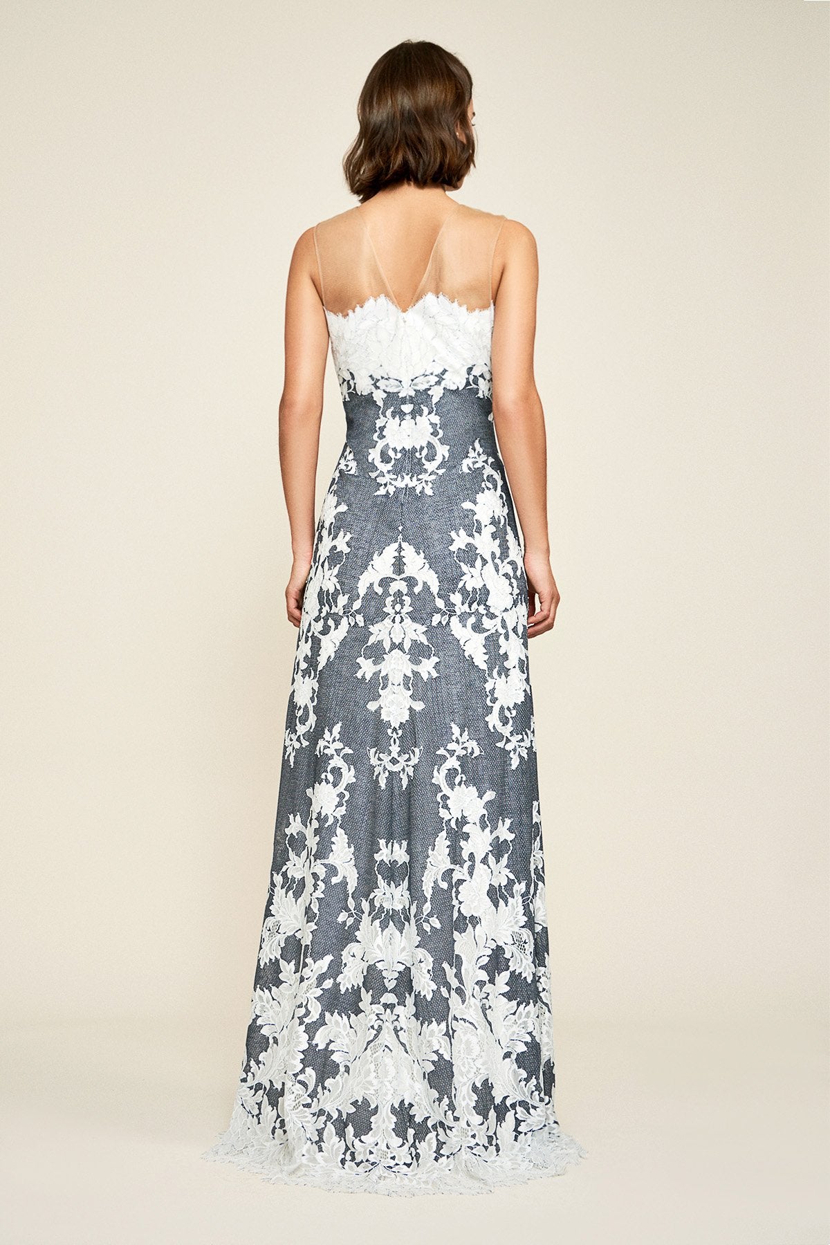 Tadashi Shoji - Myrna Off-The-Shoulder Contrast Lace Gown