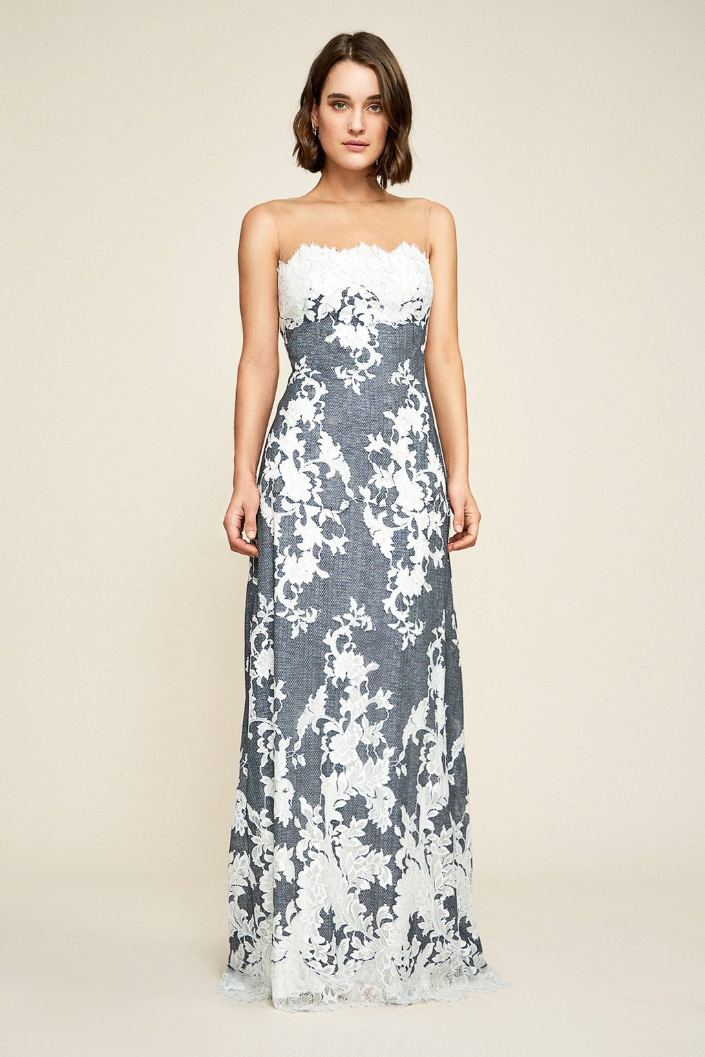 Tadashi Shoji - Myrna Off-The-Shoulder Contrast Lace Gown