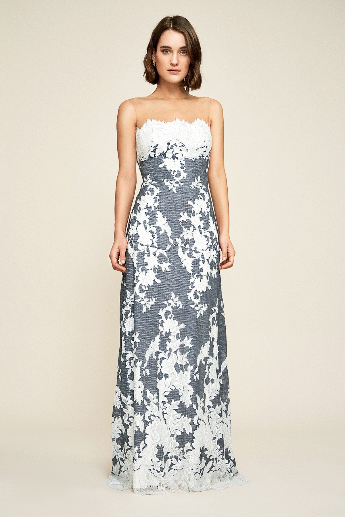 Tadashi Shoji - Myrna Off-The-Shoulder Contrast Lace Gown