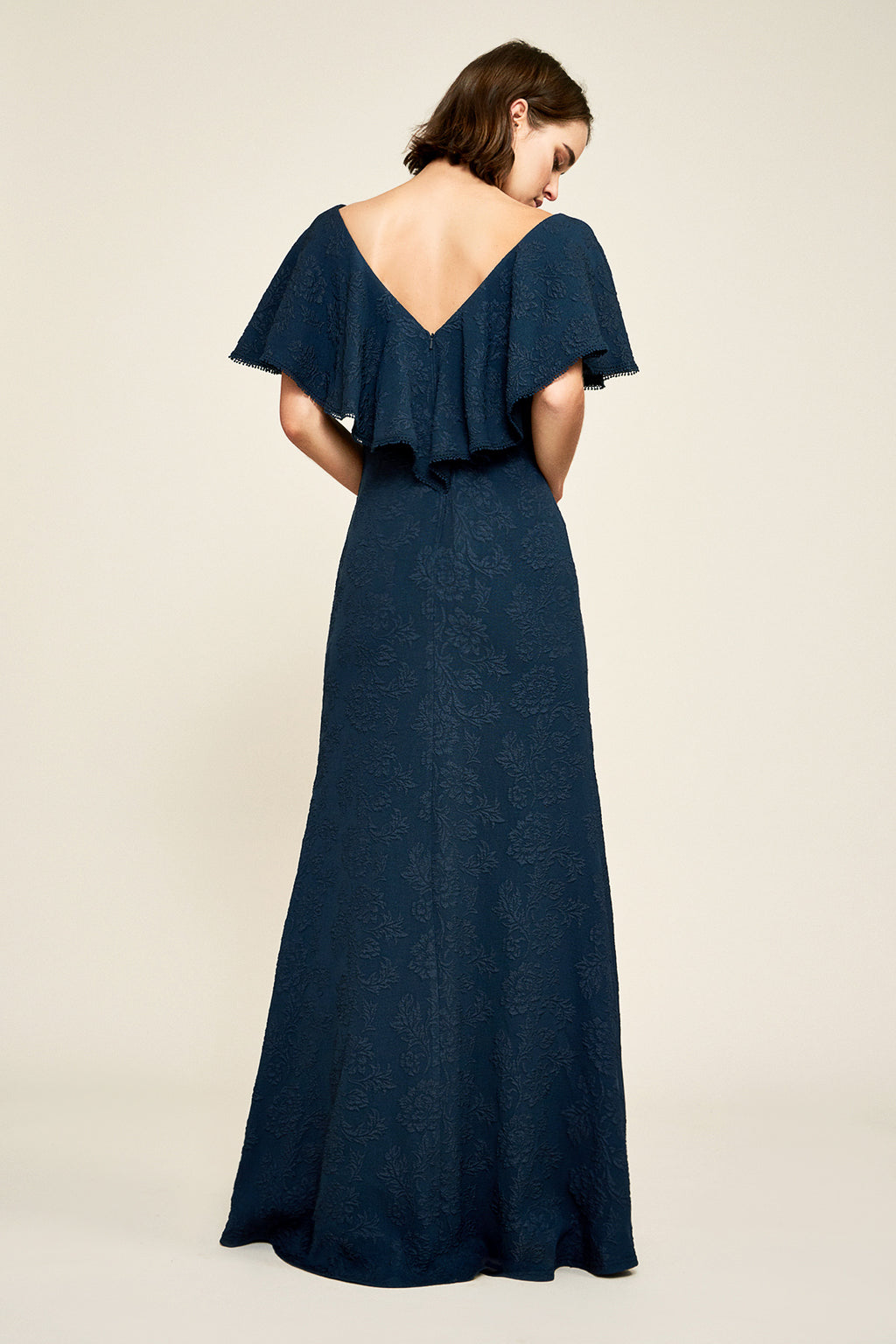 Tadashi Shoji - Kayla Ruffle Neckline Jacquard Gown