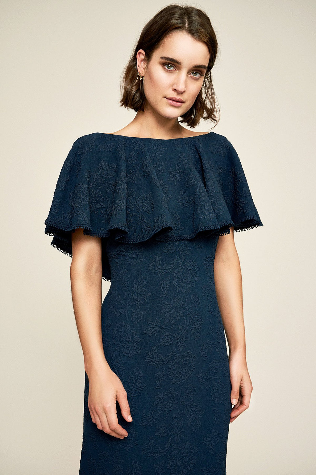Tadashi Shoji - Kayla Ruffle Neckline Jacquard Gown