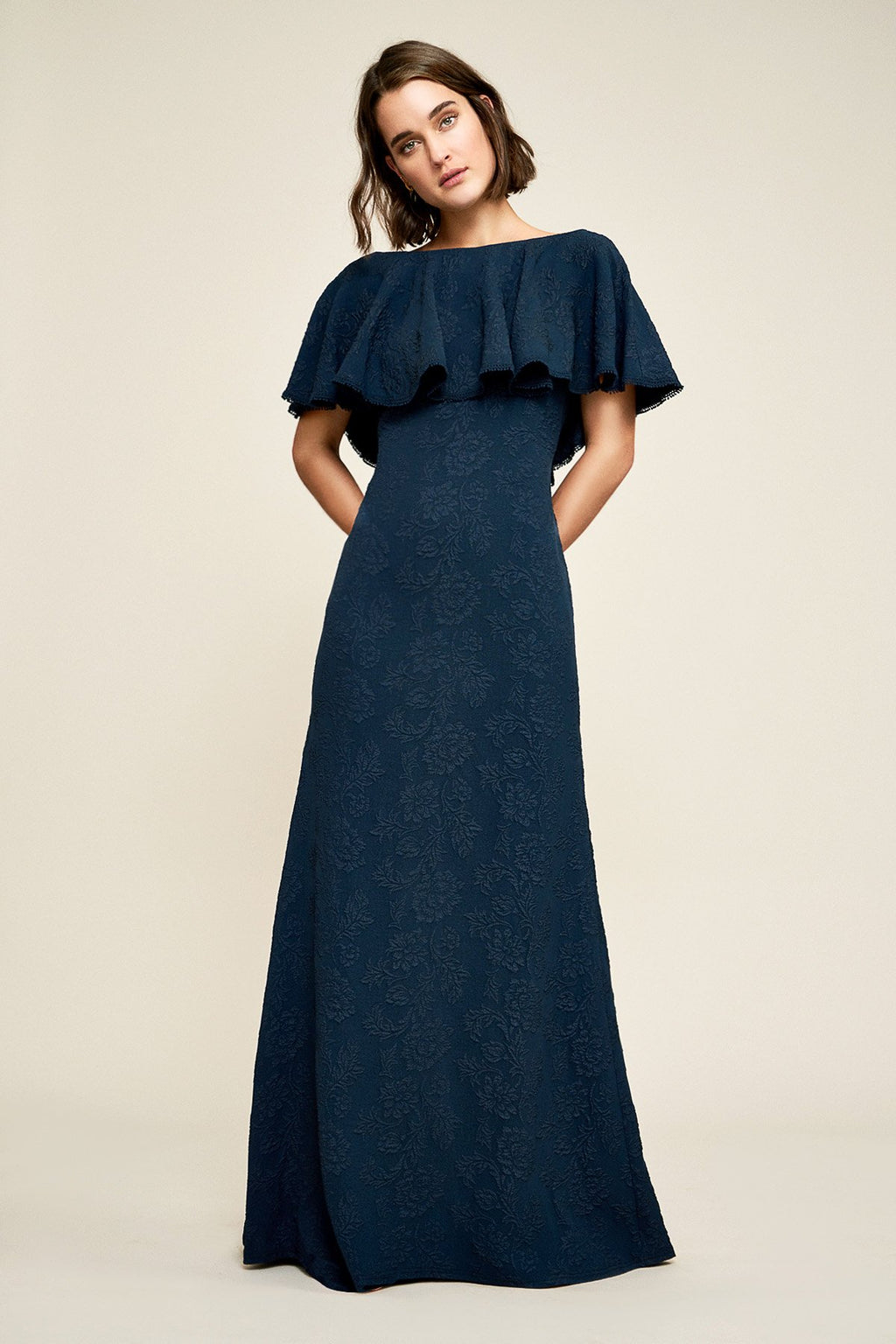 Tadashi Shoji - Kayla Ruffle Neckline Jacquard Gown