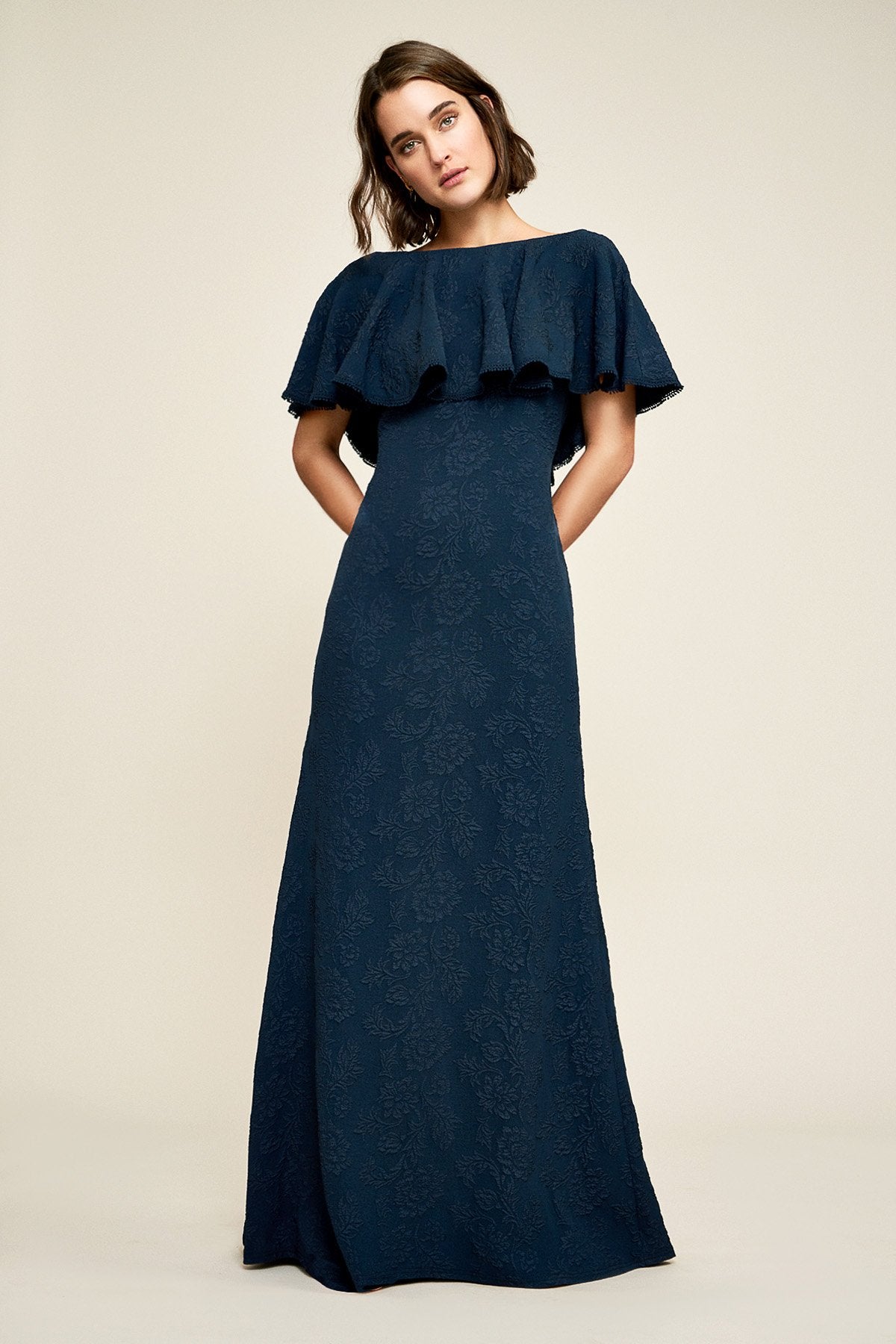 Tadashi Shoji - Kayla Ruffle Neckline Jacquard Gown