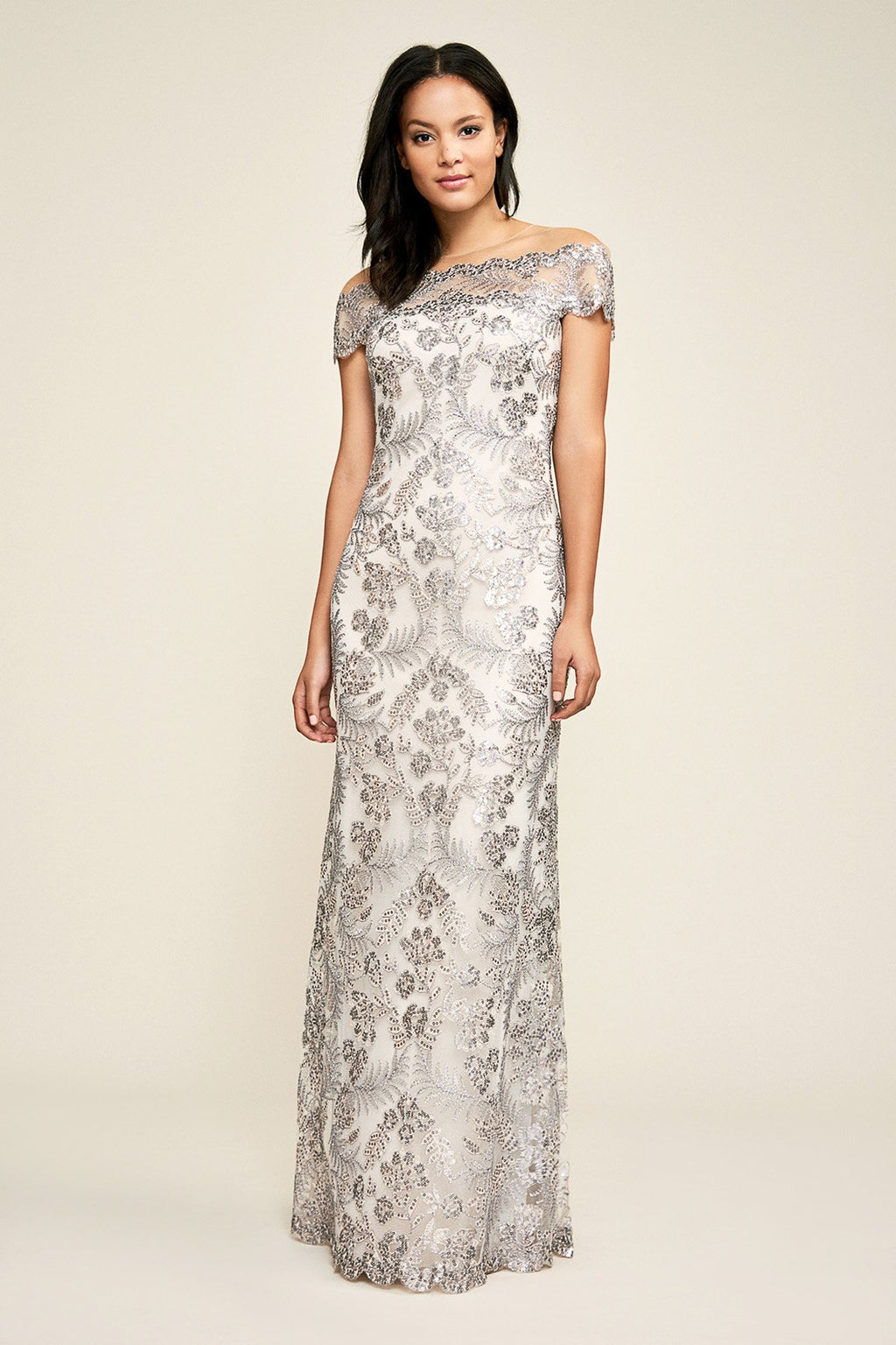 Emma Off-The-Shoulder Sequin Embroidered Gown