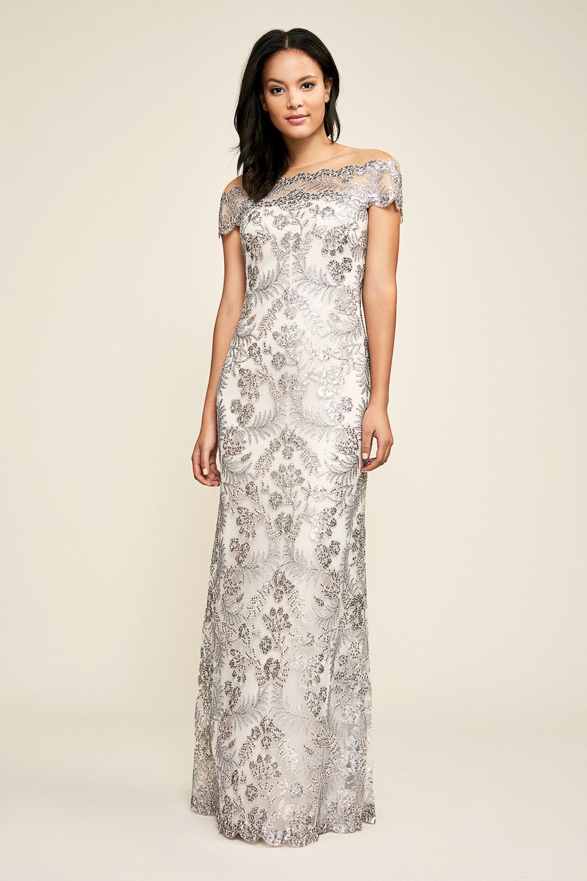 Emma Off-The-Shoulder Sequin Embroidered Gown