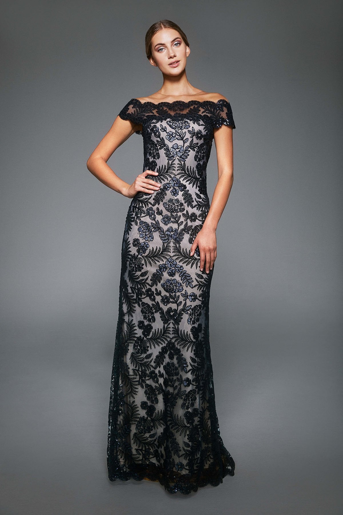Tadashi Shoji - Emma Off-The-Shoulder Sequin Embroidered Gown