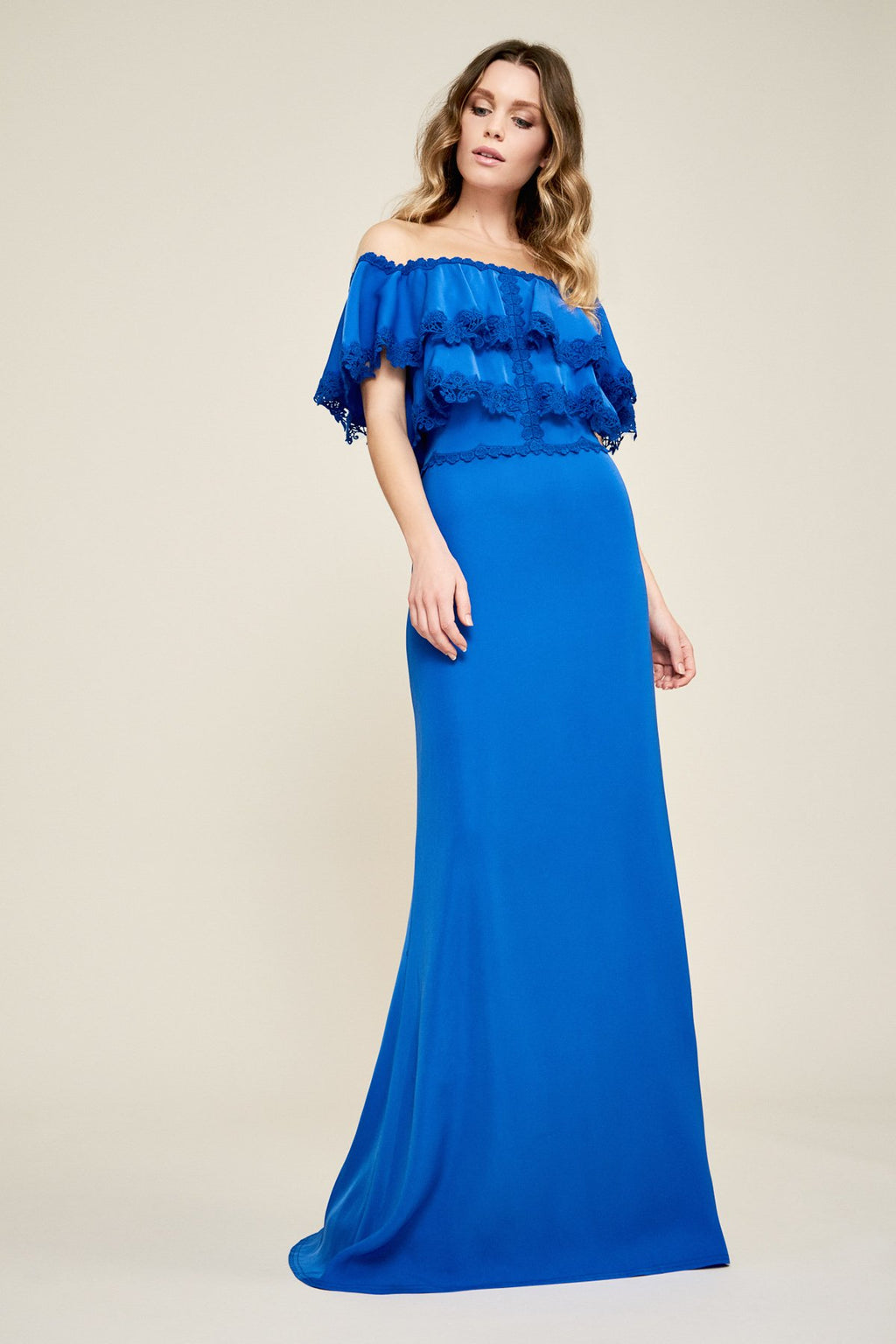 Karlie Off-Shoulder Crepe Gown