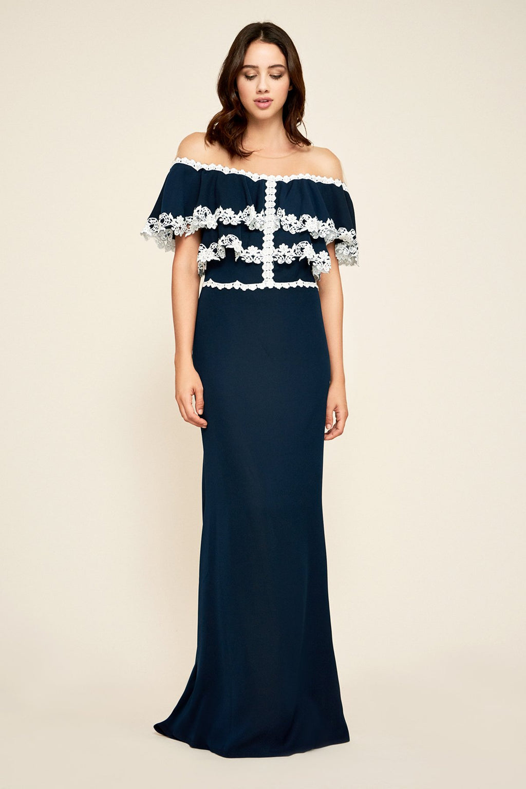 Karlie Off-Shoulder Crepe Gown