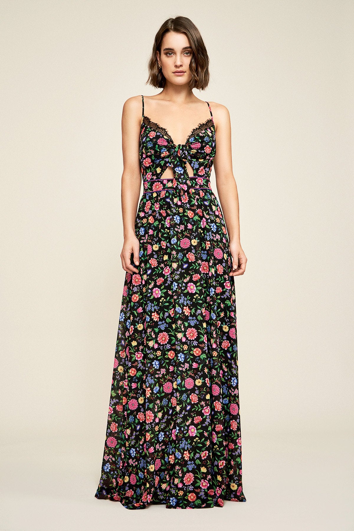 Tadashi Shoji - Blanca Floral Print Tie-Front Maxi Dress