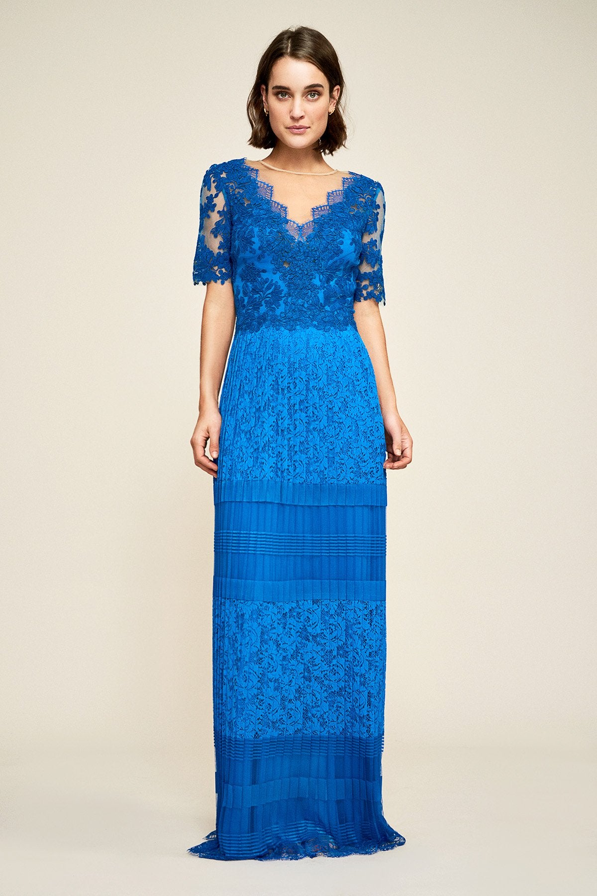 Cira Pleated Lace Gown – Tadashi Shoji Official Online Boutique