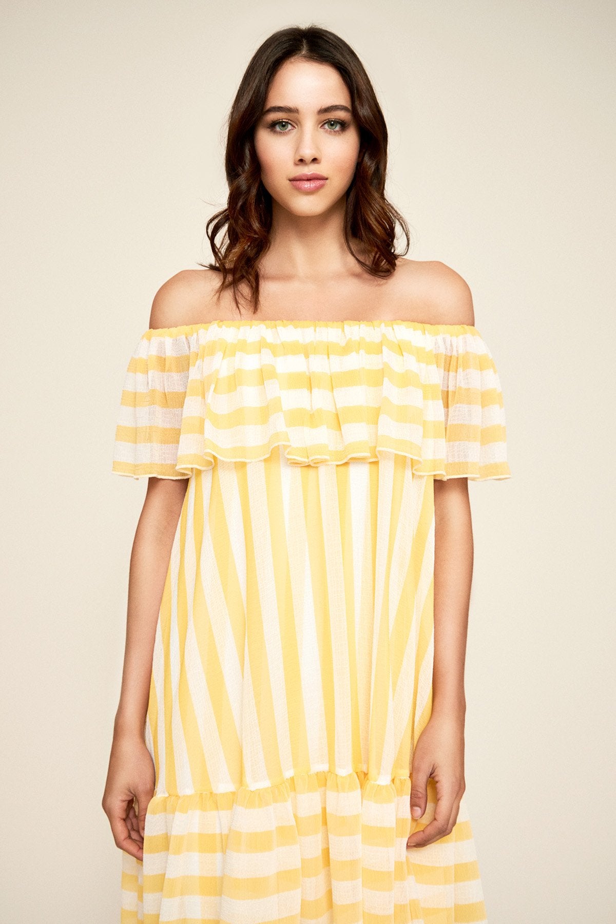 Tadashi Shoji - Marisol Striped Off-The-Shoulder Dress