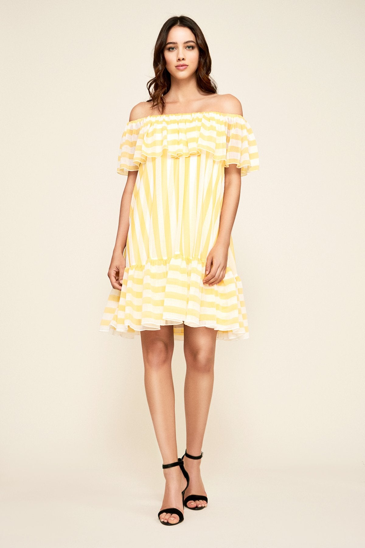 Tadashi Shoji - Marisol Striped Off-The-Shoulder Dress