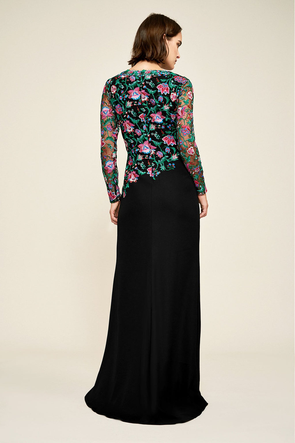 Jasmine Floral Embroidered Crepe Gown