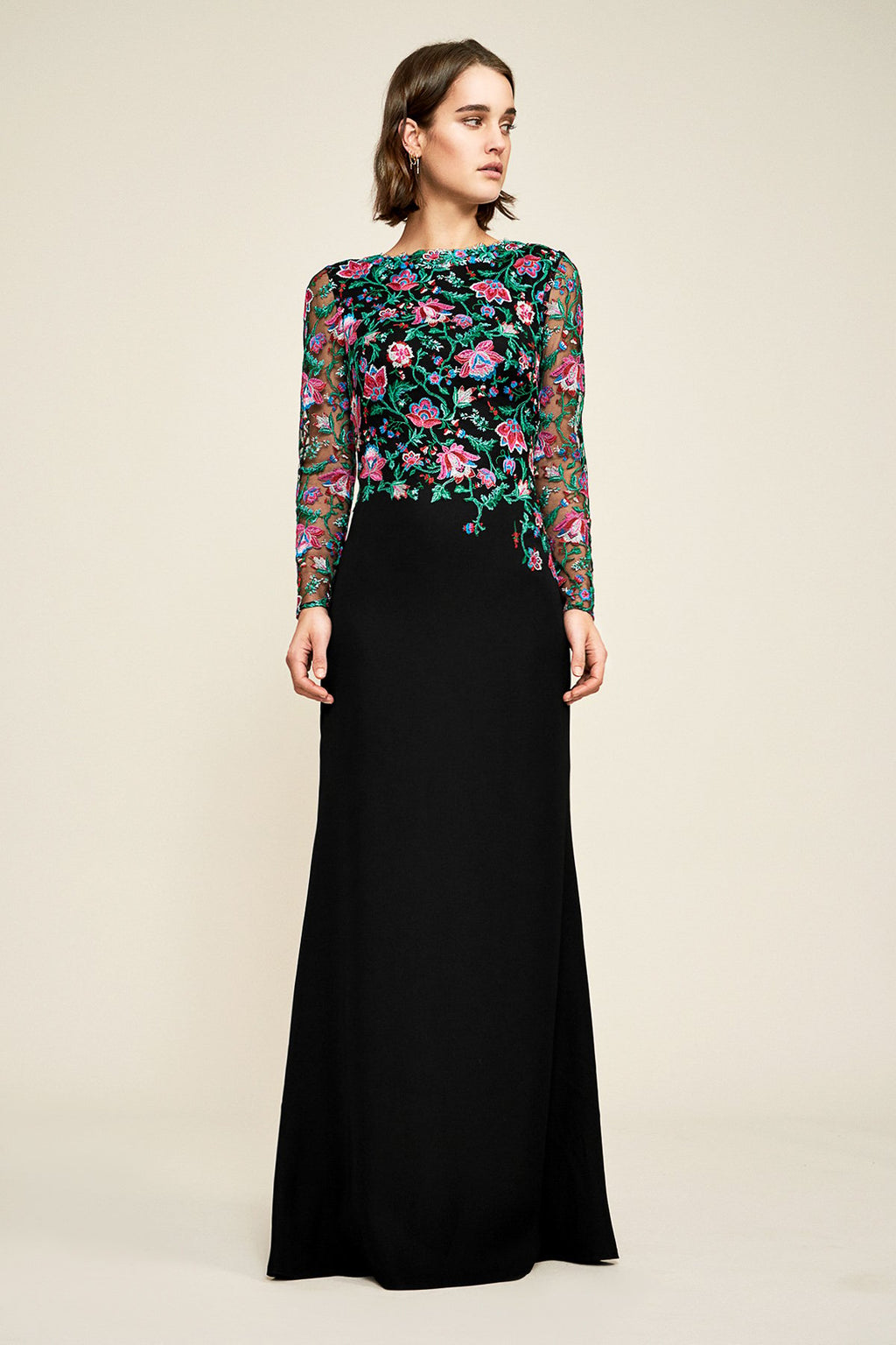 Jasmine Floral Embroidered Crepe Gown