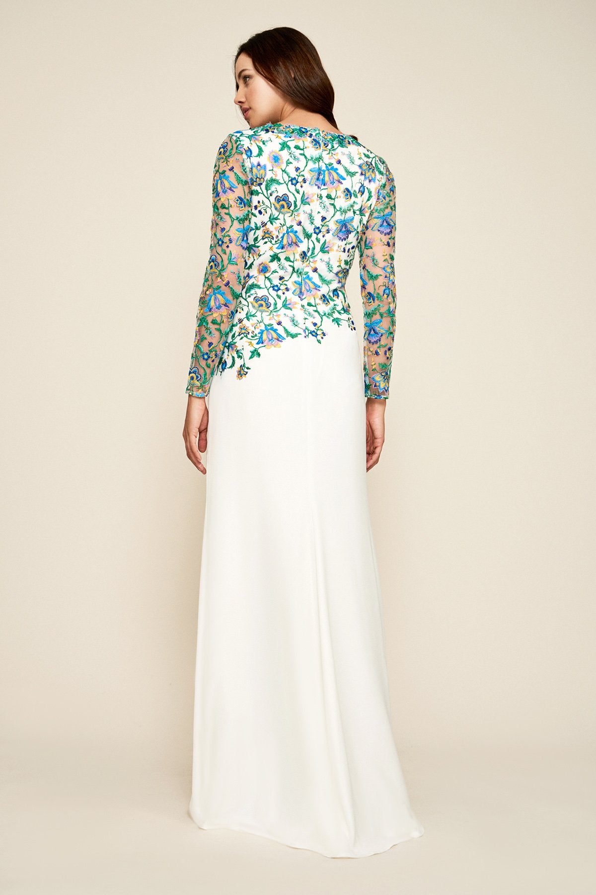Jasmine Floral Embroidered Crepe Gown