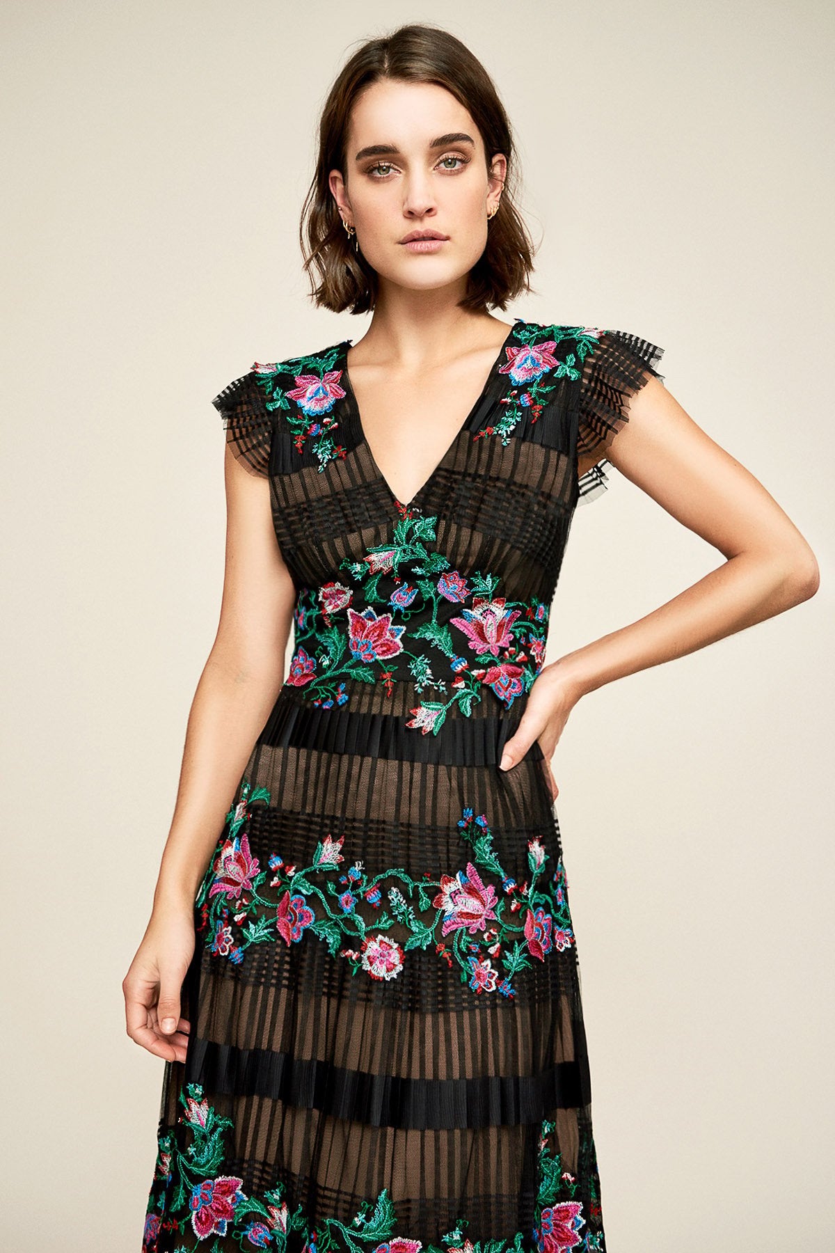 Tadashi Shoji - Hazel Pleated Chiffon Floral Dress