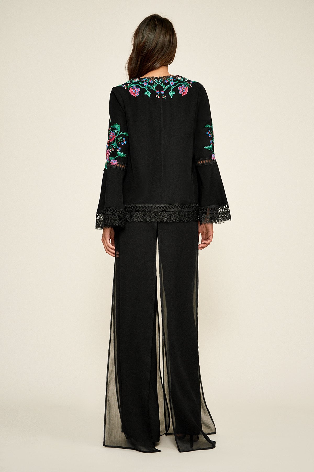 Koa Floral Embroidered Crepe Blouse