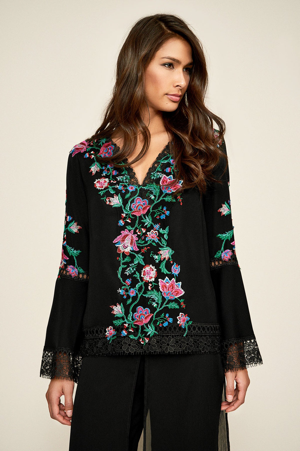 Koa Floral Embroidered Crepe Blouse