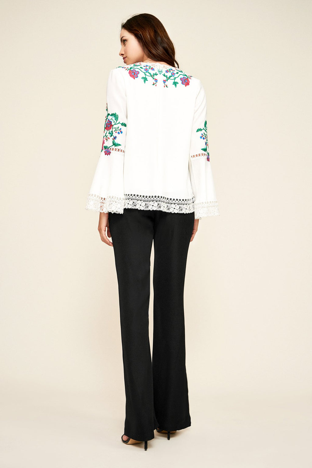 Tadashi Shoji - Koa Floral Embroidered Crepe Blouse