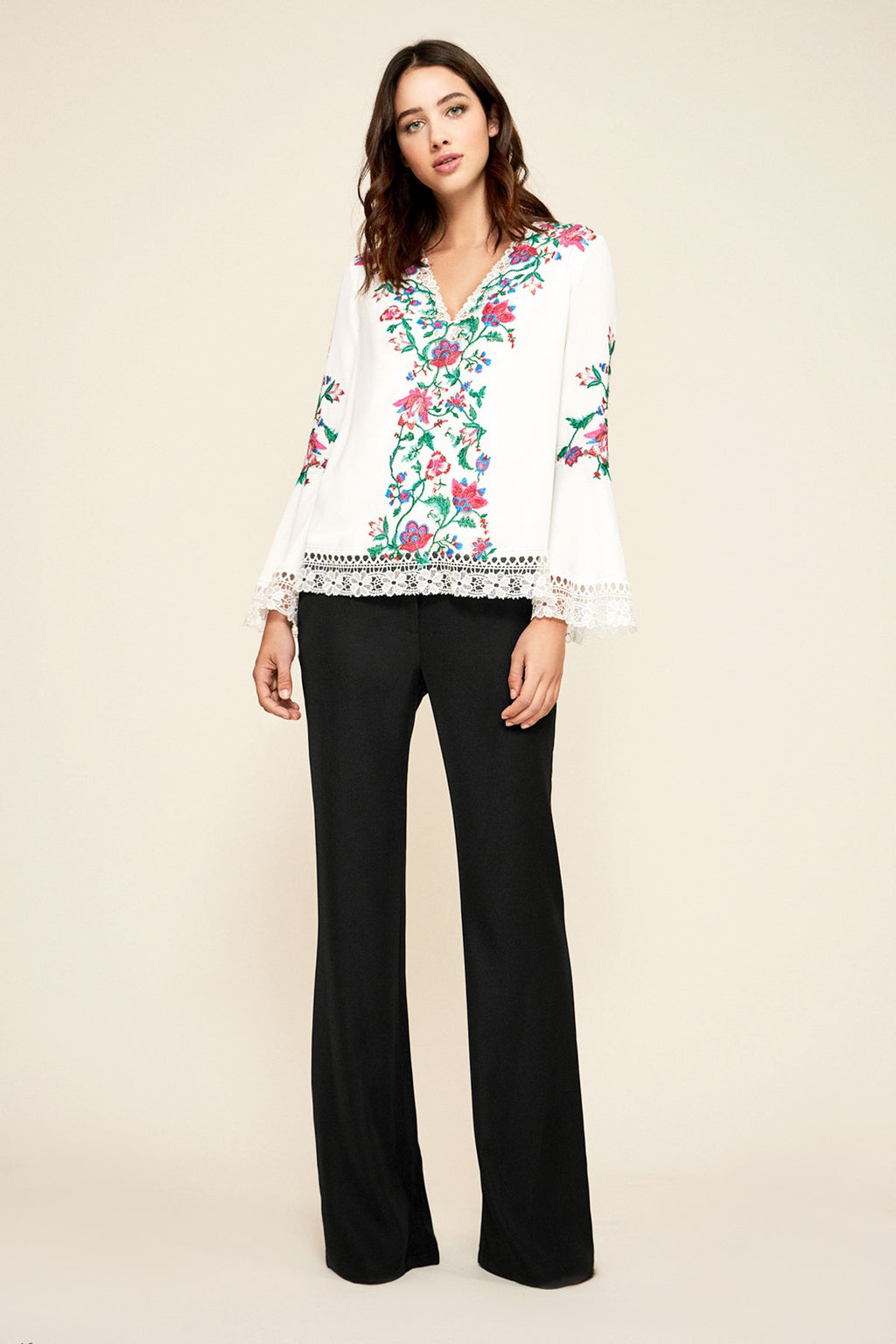 Tadashi Shoji - Koa Floral Embroidered Crepe Blouse