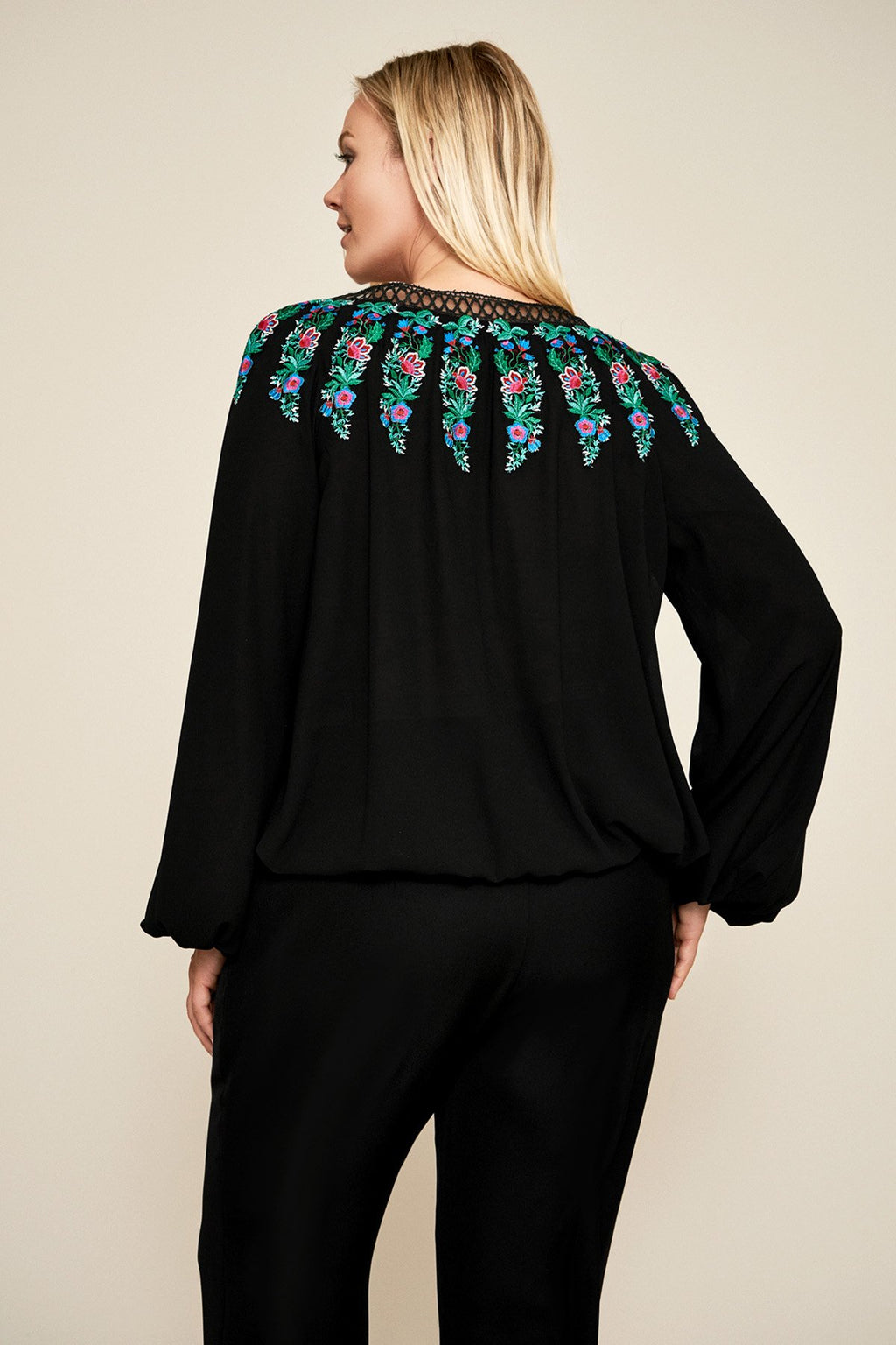 Tadashi Shoji - Alina Embroidered Crepe Blouse - PLUS SIZE