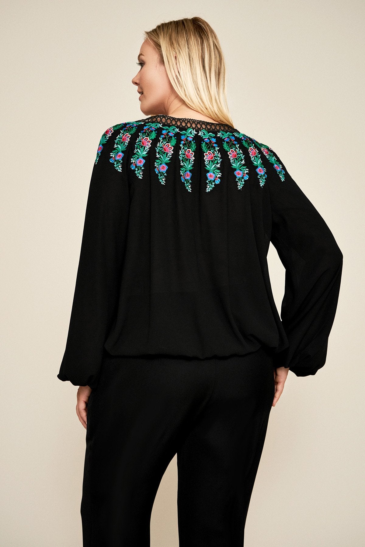 Tadashi Shoji - Alina Embroidered Crepe Blouse - PLUS SIZE