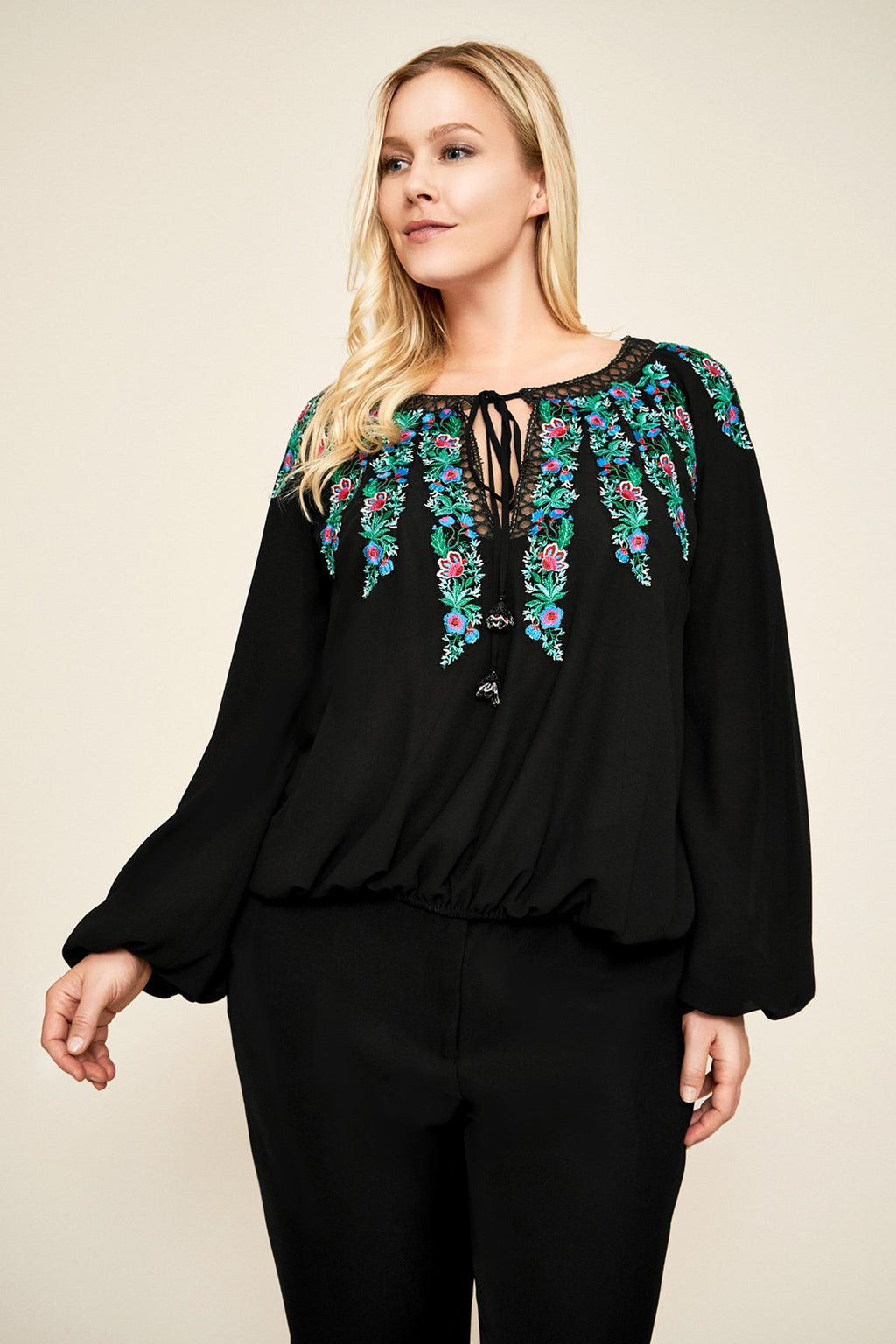 Tadashi Shoji - Alina Embroidered Crepe Blouse - PLUS SIZE