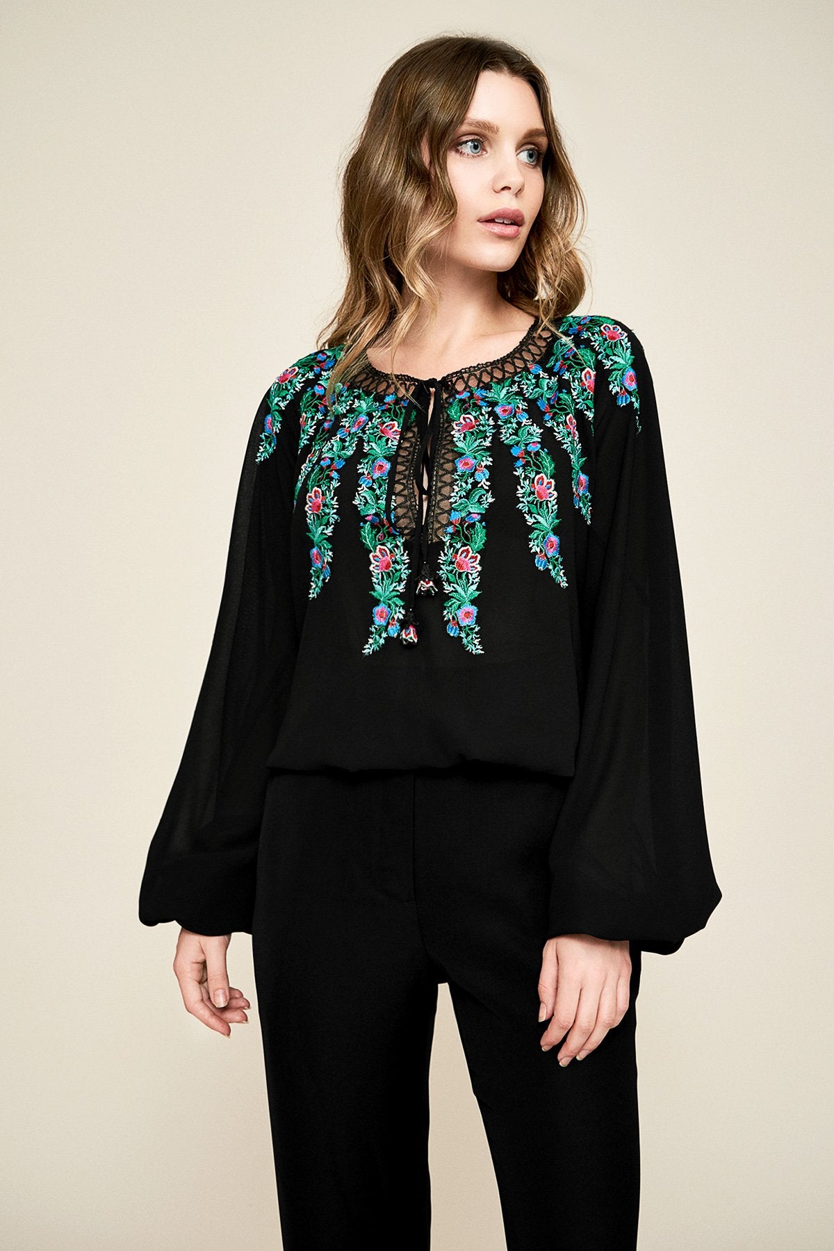 Alina Embroidered Crepe Blouse