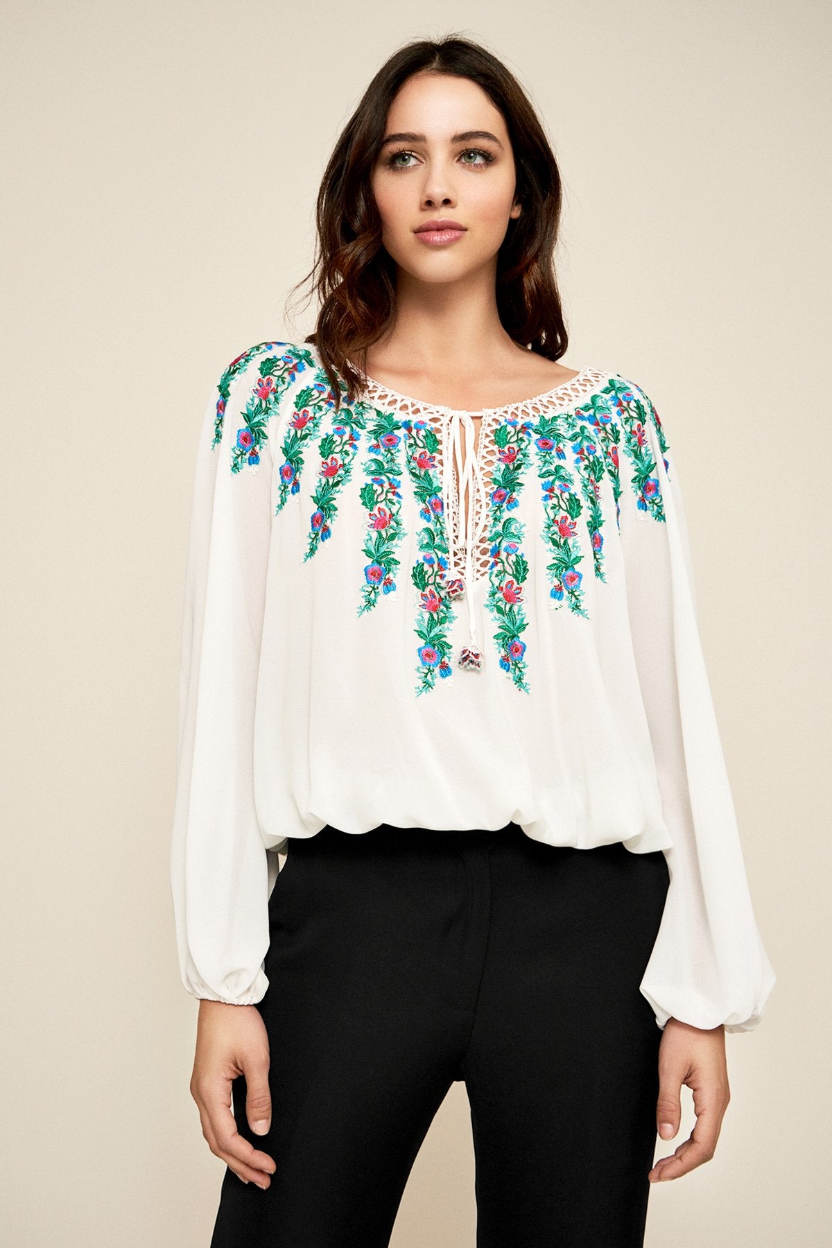 Tadashi Shoji - Alina Embroidered Crepe Blouse