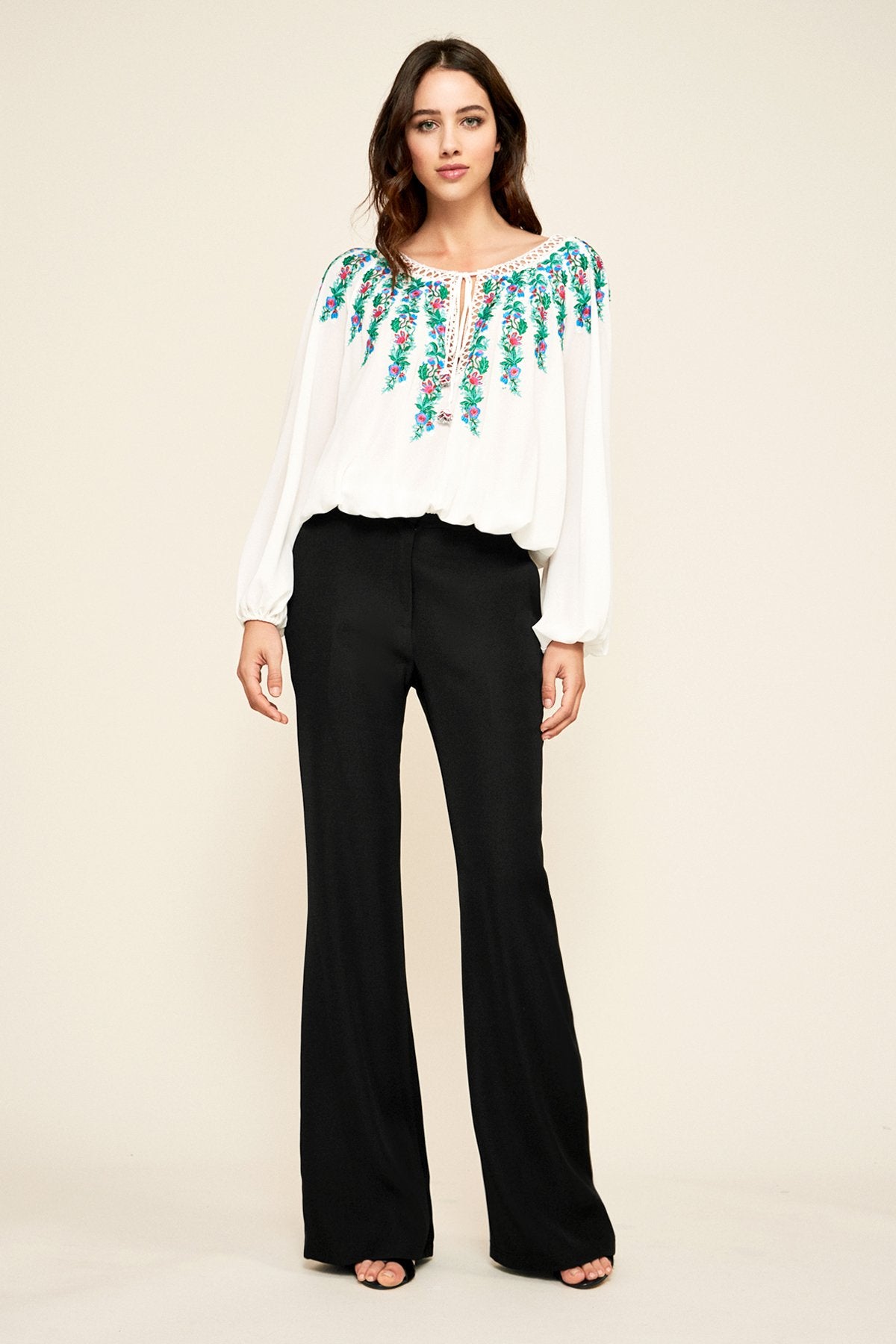 Tadashi Shoji - Alina Embroidered Crepe Blouse