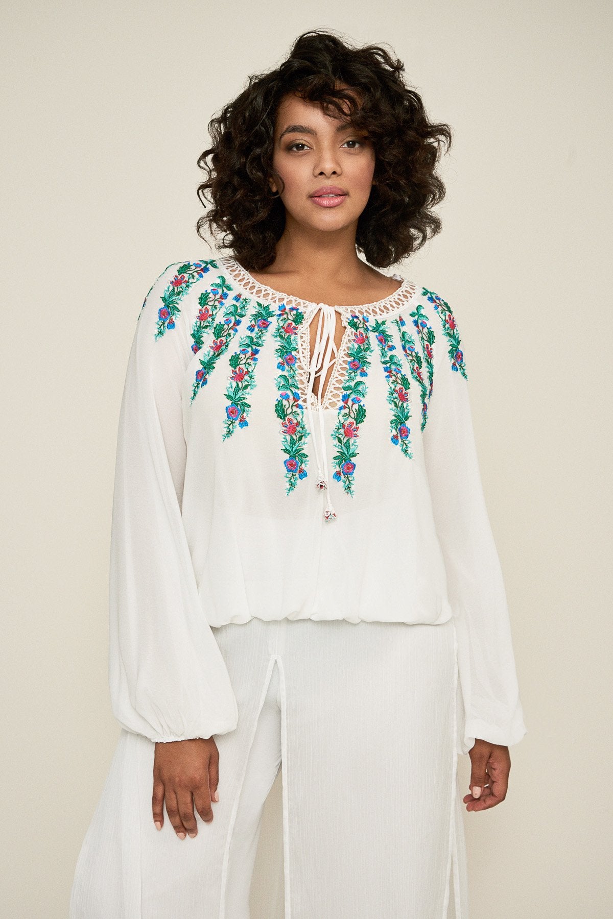 Alina Embroidered Crepe Blouse - PLUS SIZE