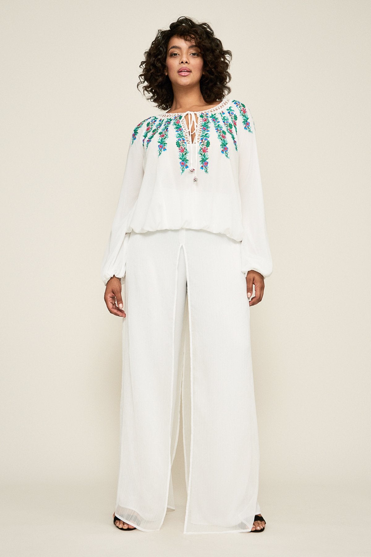 Alina Embroidered Crepe Blouse - PLUS SIZE