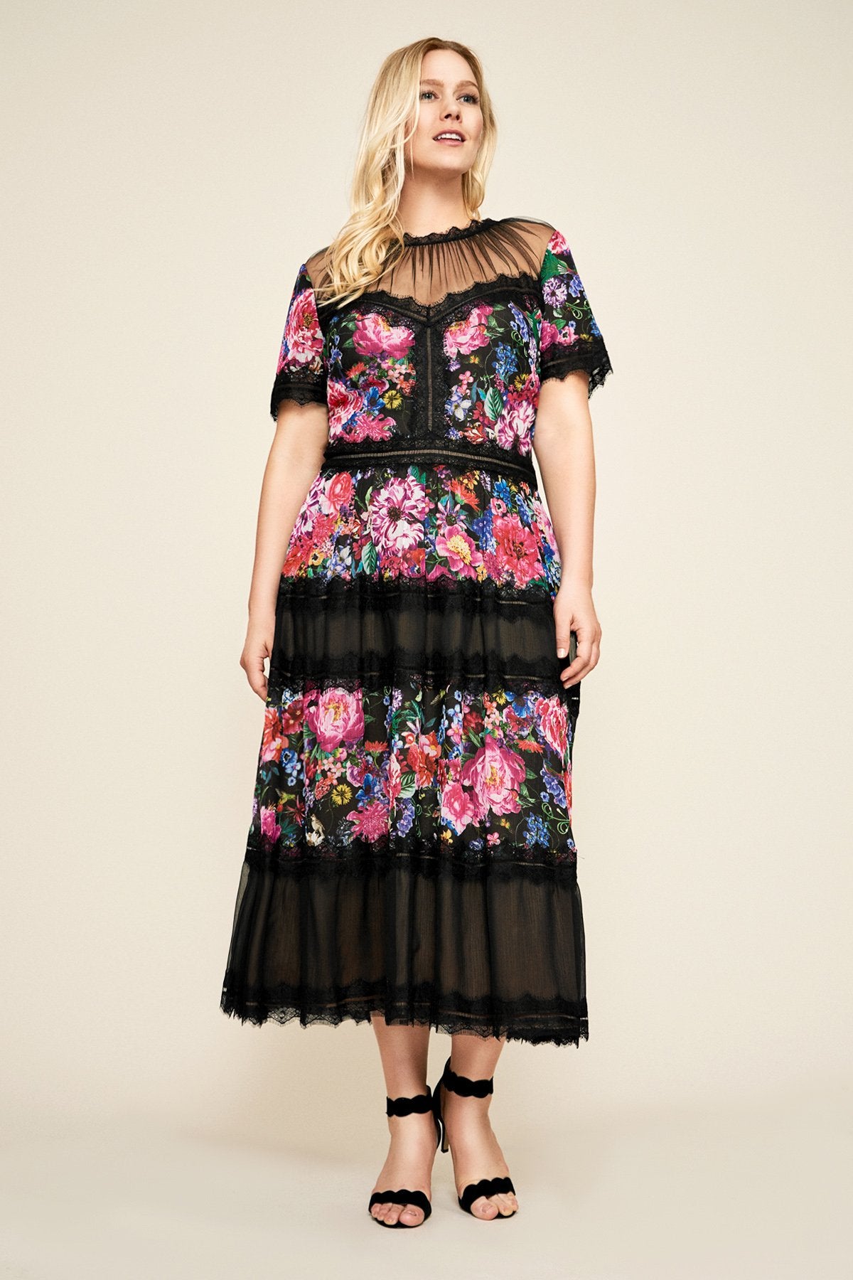 Tadashi Shoji - Ravi Floral Tea-Length Dress - PLUS SIZE