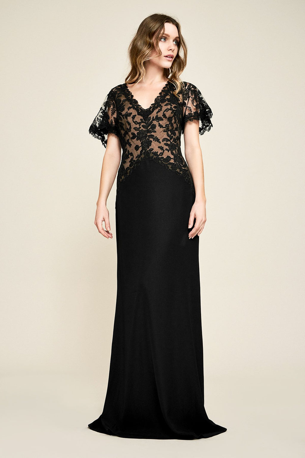 Tadashi Shoji - Strom Flutter-Sleeve Crepe Gown